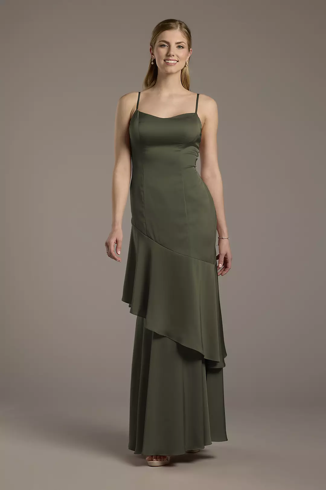 Matte Satin Tiered Skirt Sheath Dress - Image 54