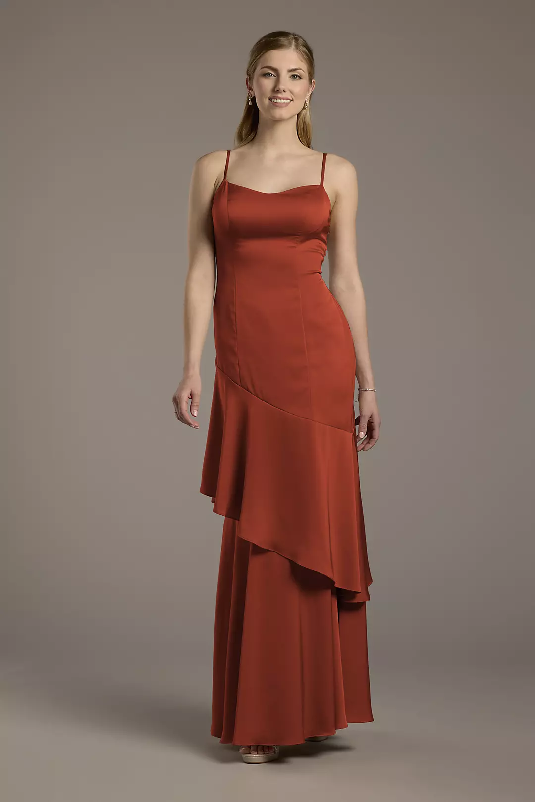 Matte Satin Tiered Skirt Sheath Dress - Image 56