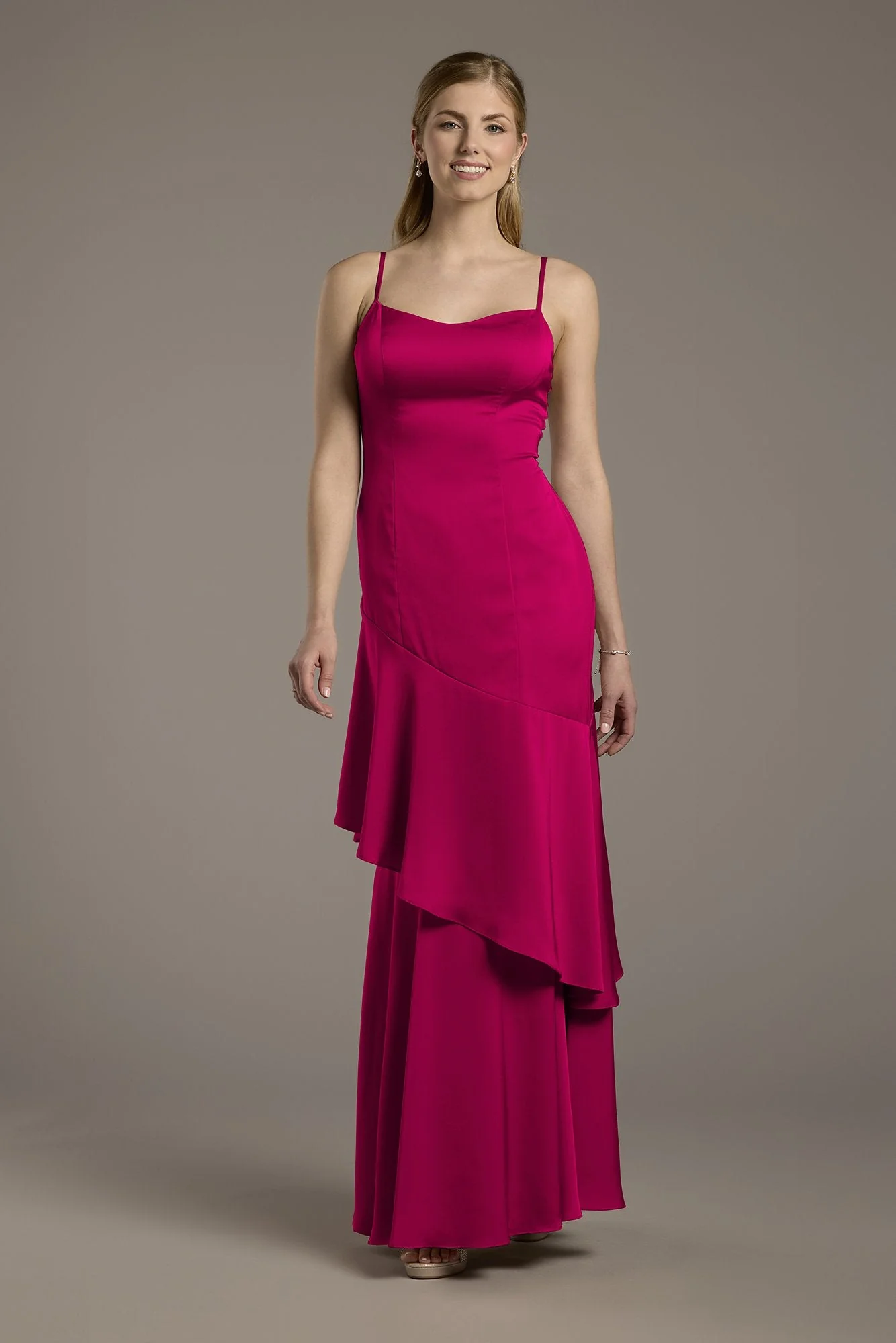 Matte Satin Tiered Skirt Sheath Dress - Image 59