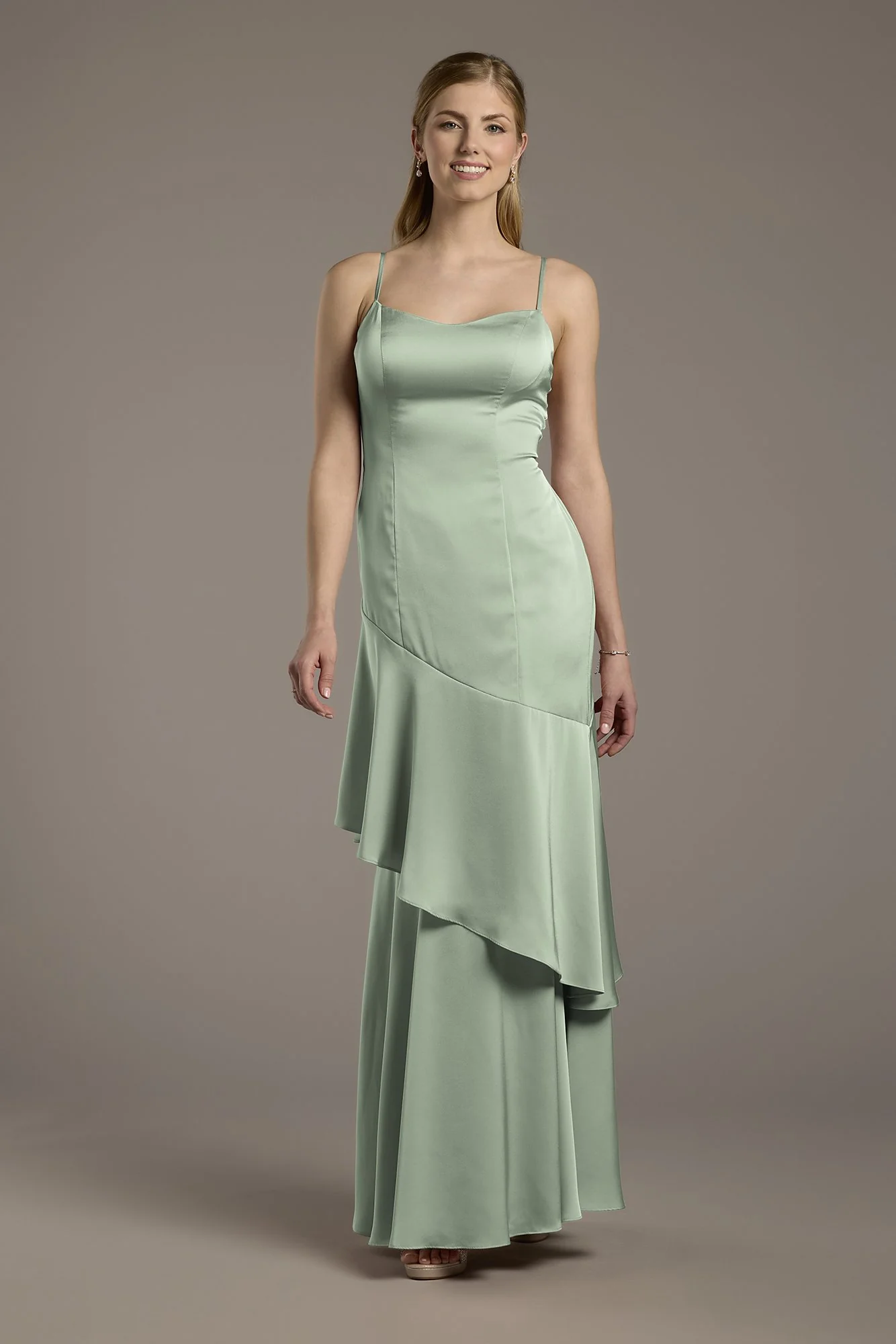 Matte Satin Tiered Skirt Sheath Dress - Image 6
