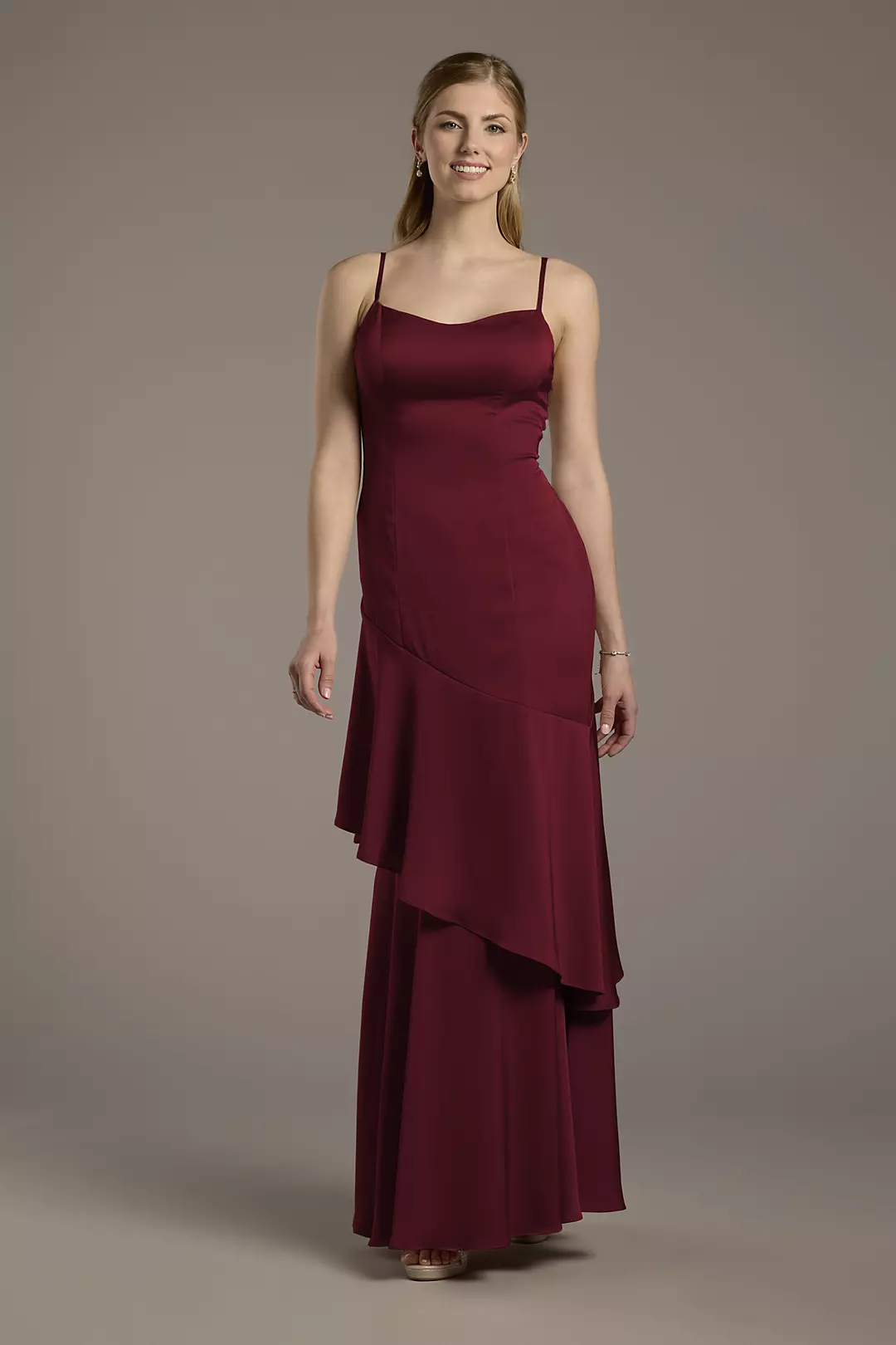 Matte Satin Tiered Skirt Sheath Dress - Image 76