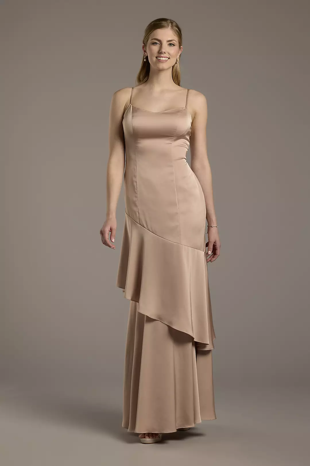 Matte Satin Tiered Skirt Sheath Dress - Image 95