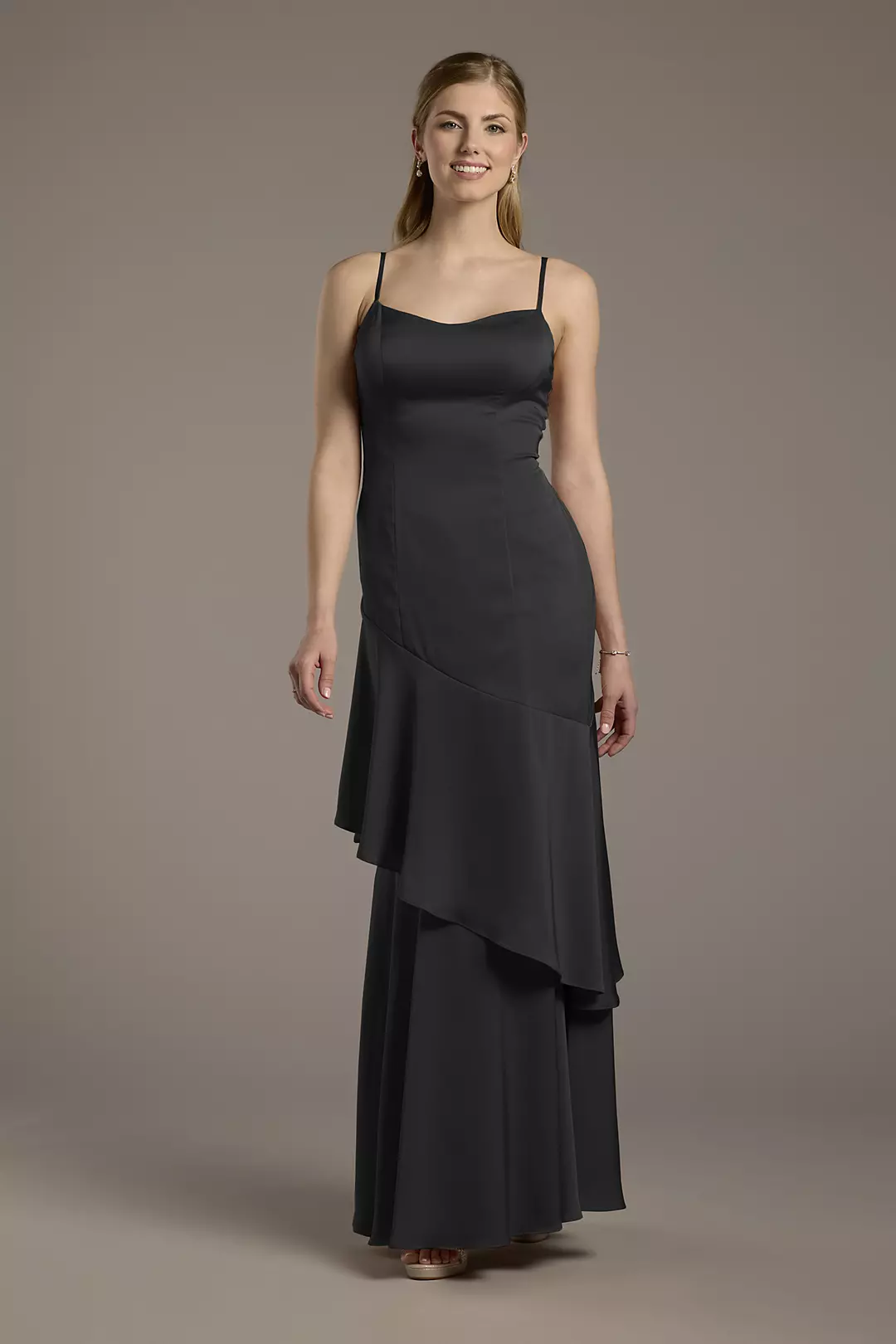 Matte Satin Tiered Skirt Sheath Dress - Image 97
