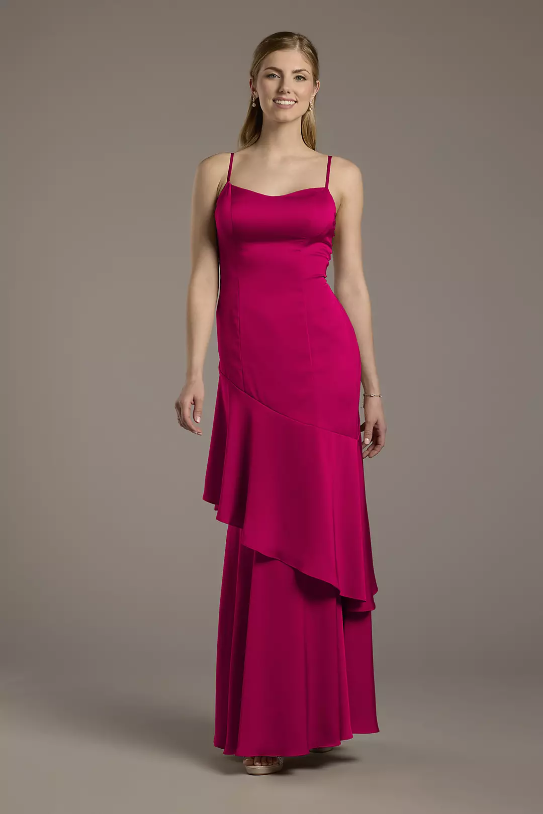 Matte Satin Tiered Skirt Sheath Dress - Image 98