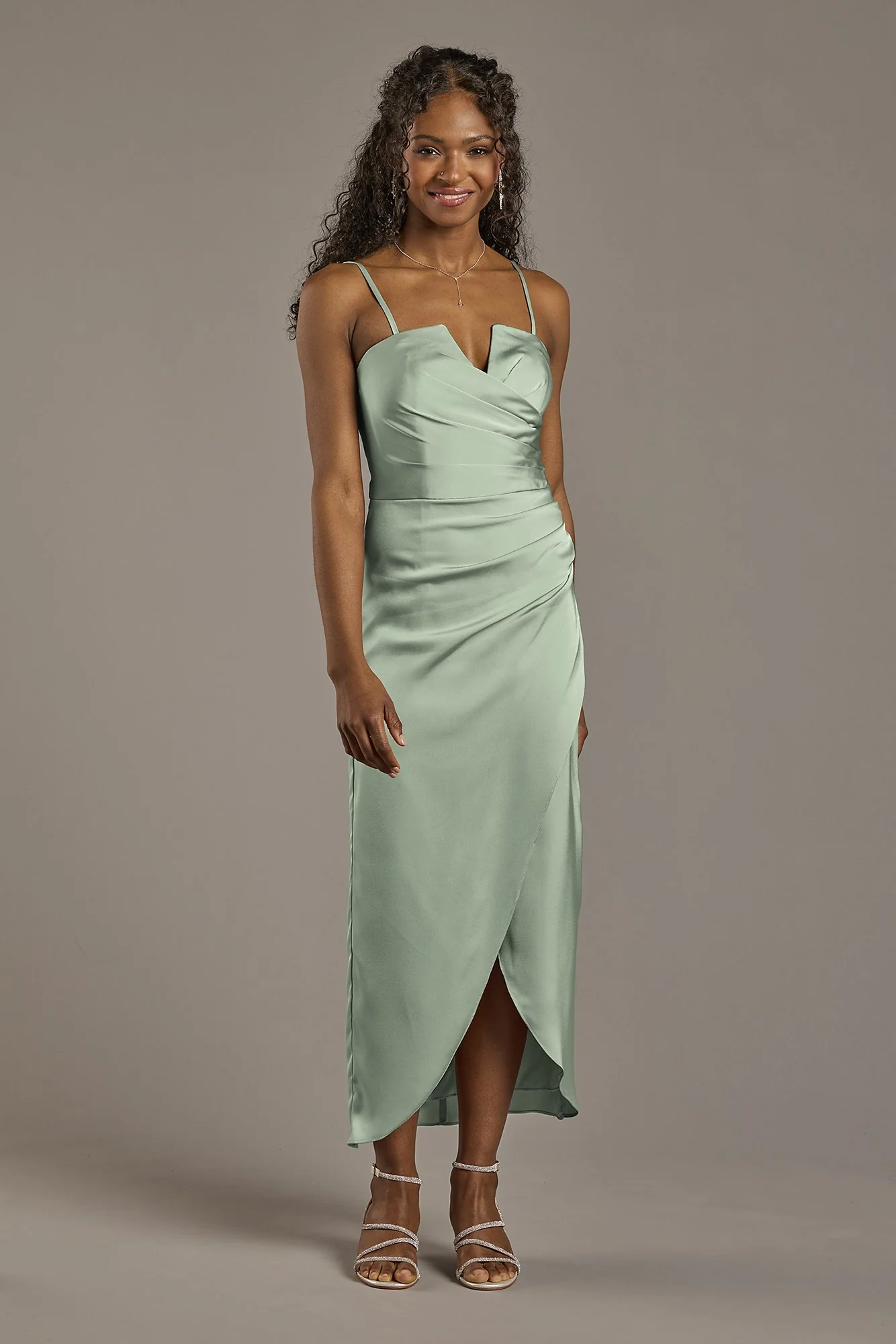 Matte Satin V-Notch Midi Dress