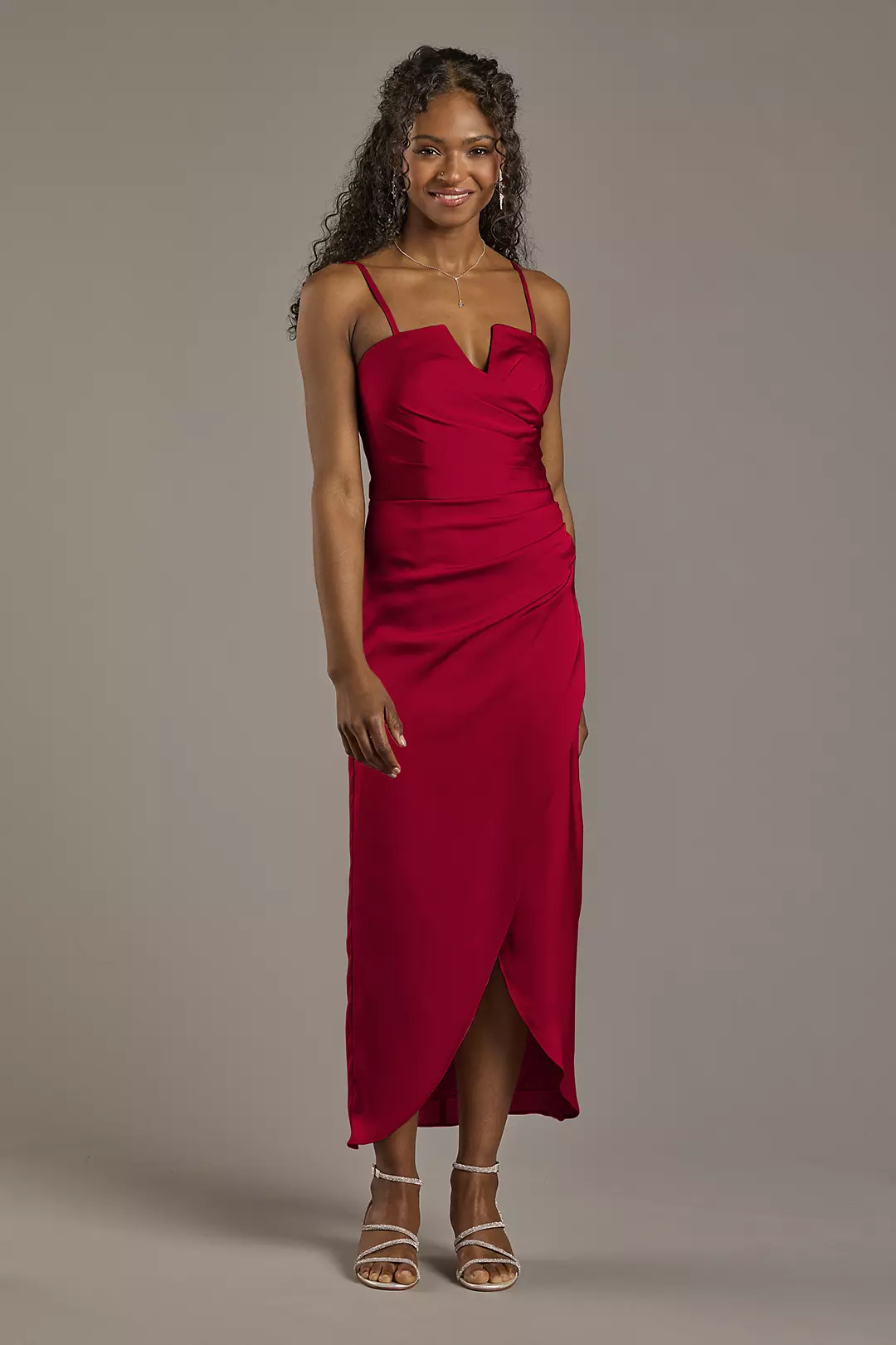 Matte Satin V-Notch Midi Dress - Image 17