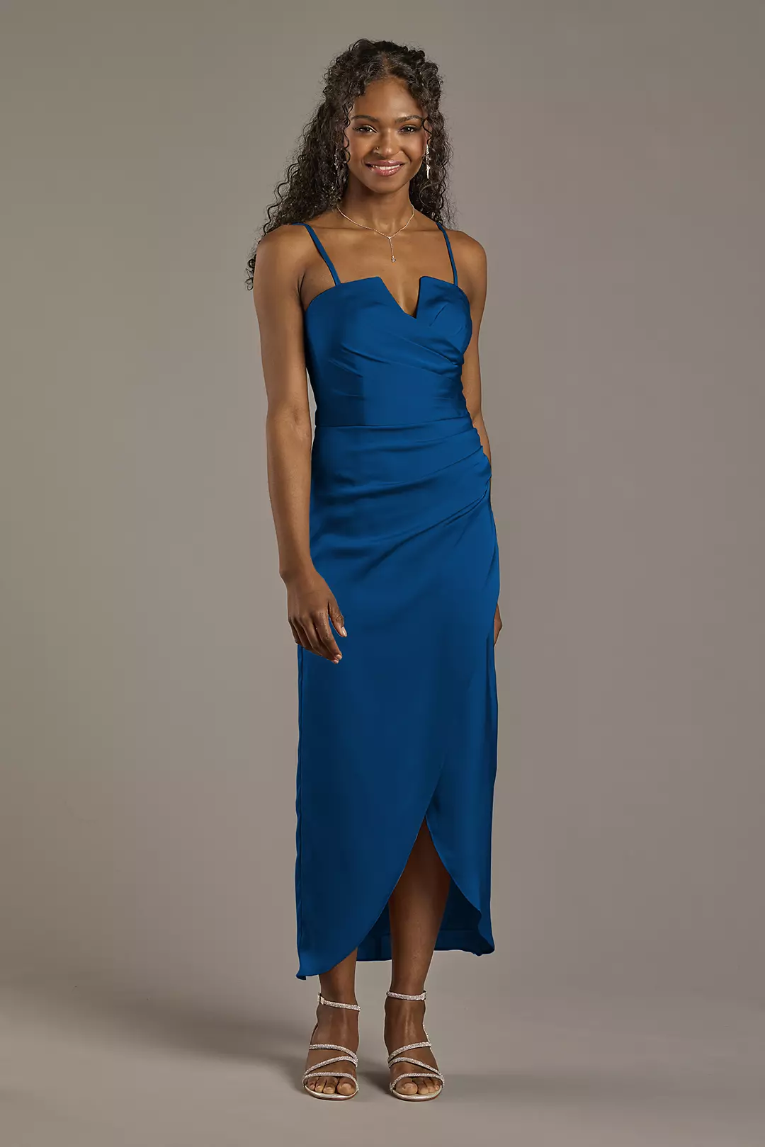 Matte Satin V-Notch Midi Dress - Image 18