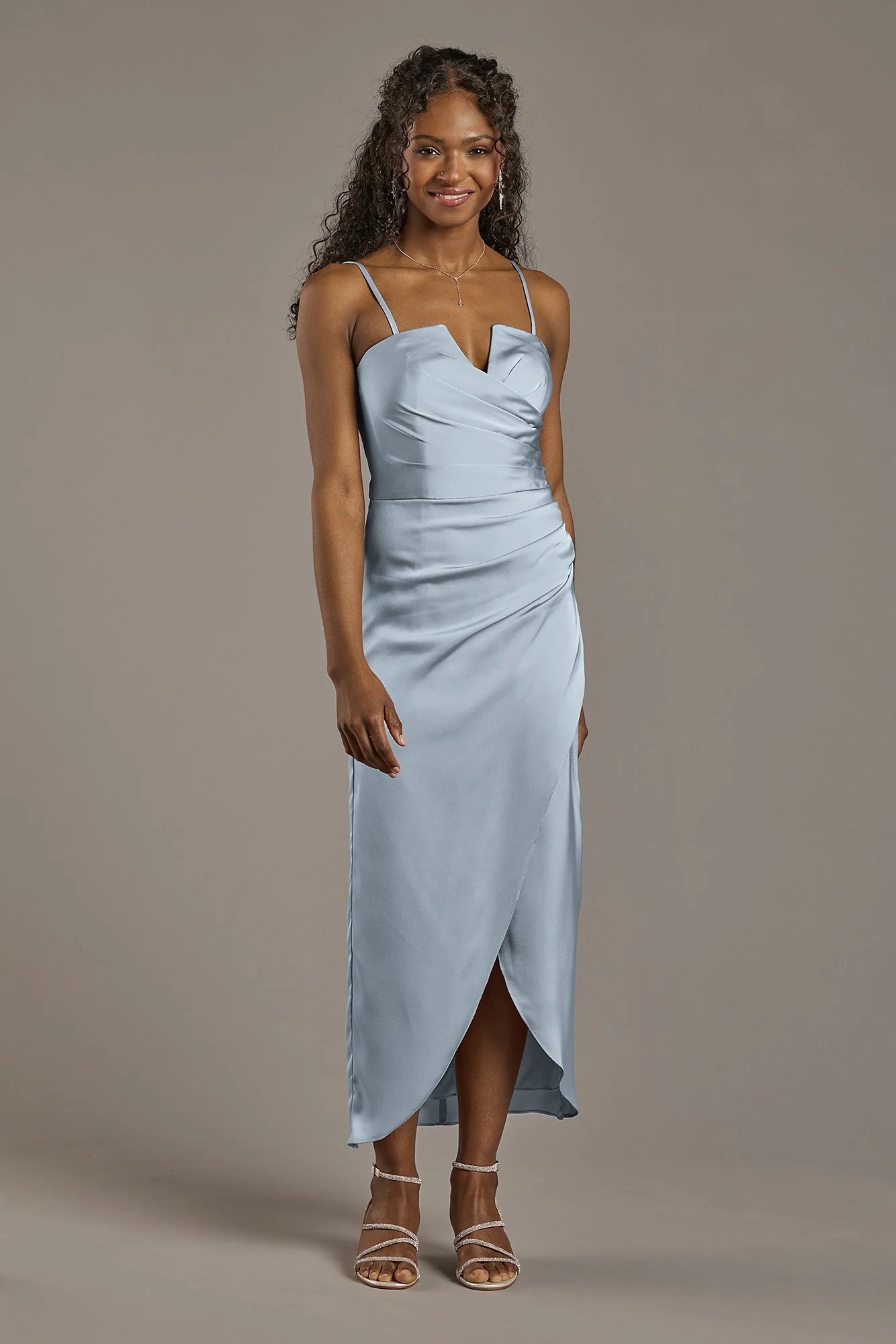 Matte Satin V-Notch Midi Dress - Image 2