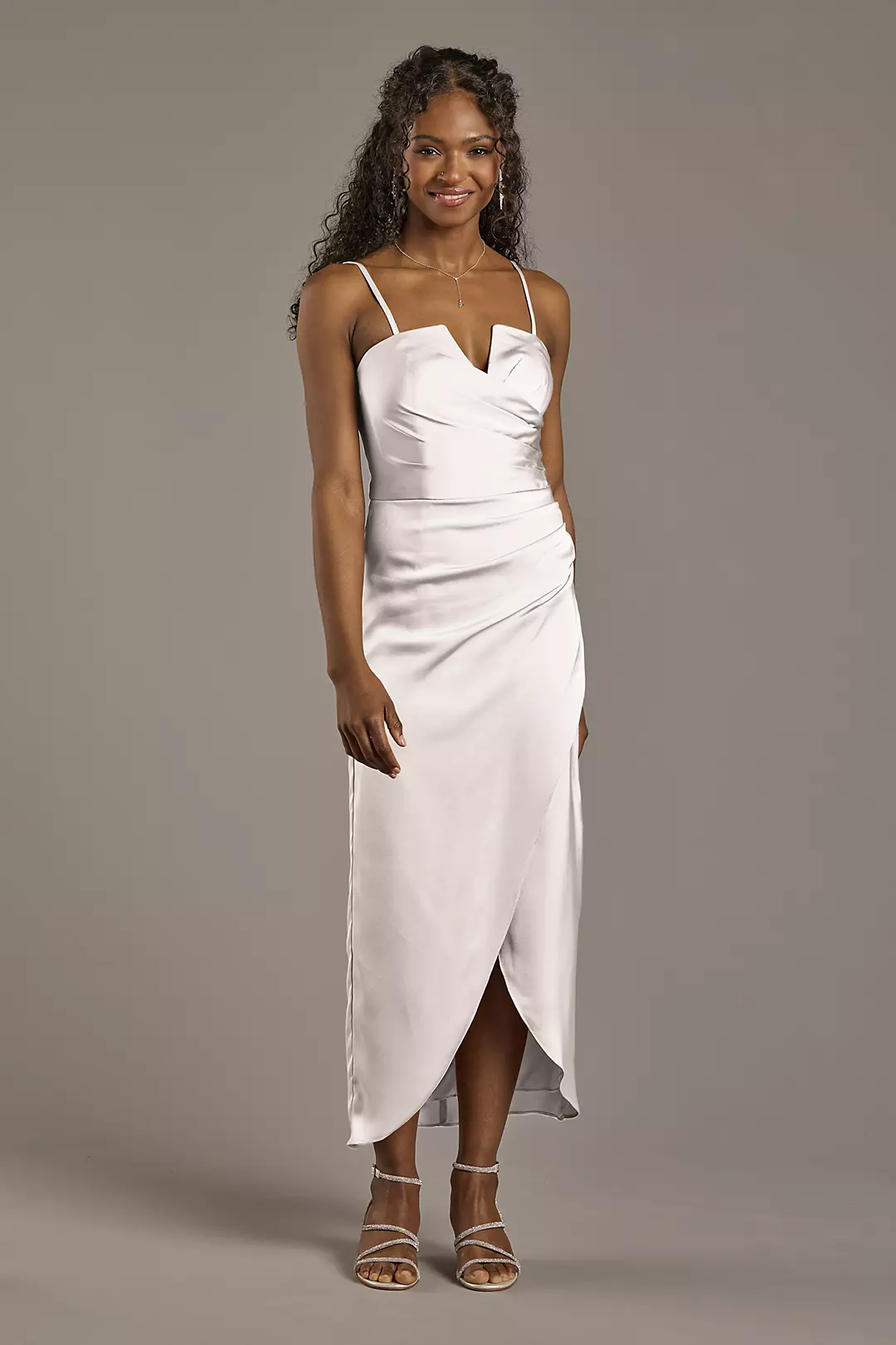 Matte Satin V-Notch Midi Dress - Image 21