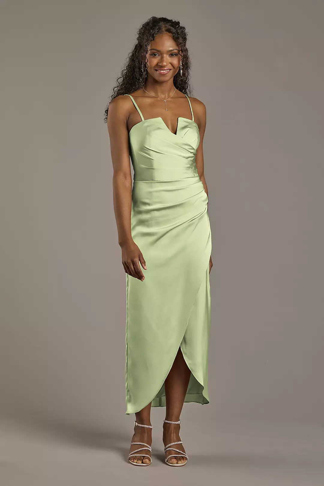 Matte Satin V-Notch Midi Dress - Image 23