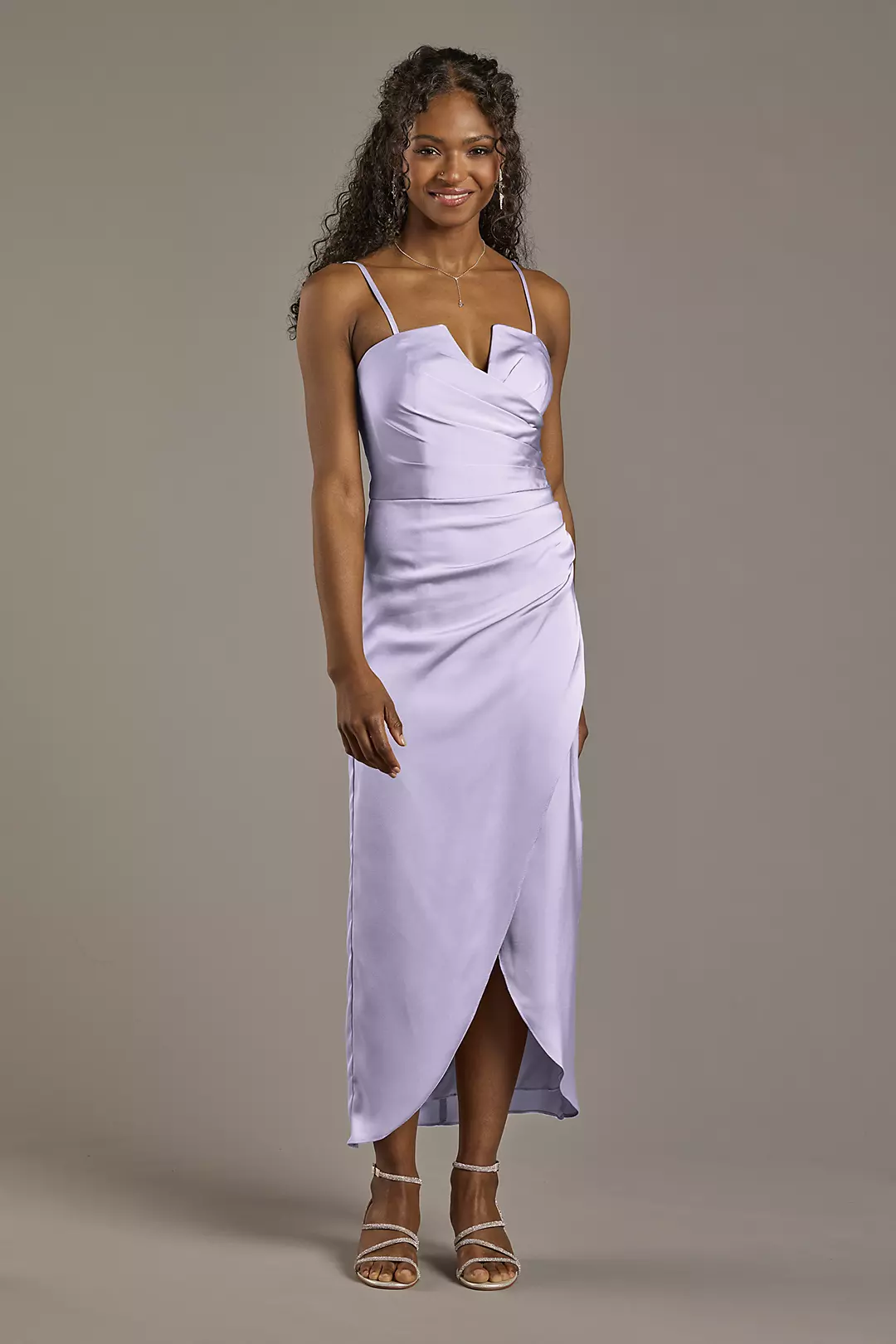 Matte Satin V-Notch Midi Dress - Image 25
