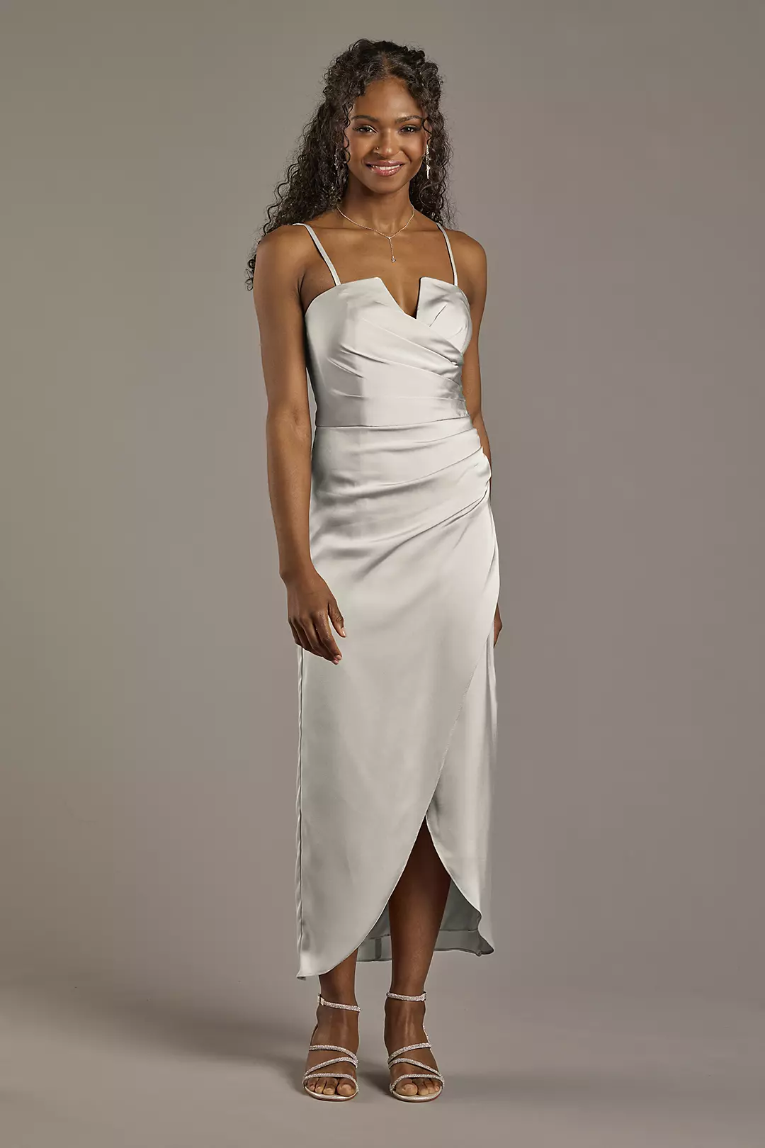 Matte Satin V-Notch Midi Dress - Image 26