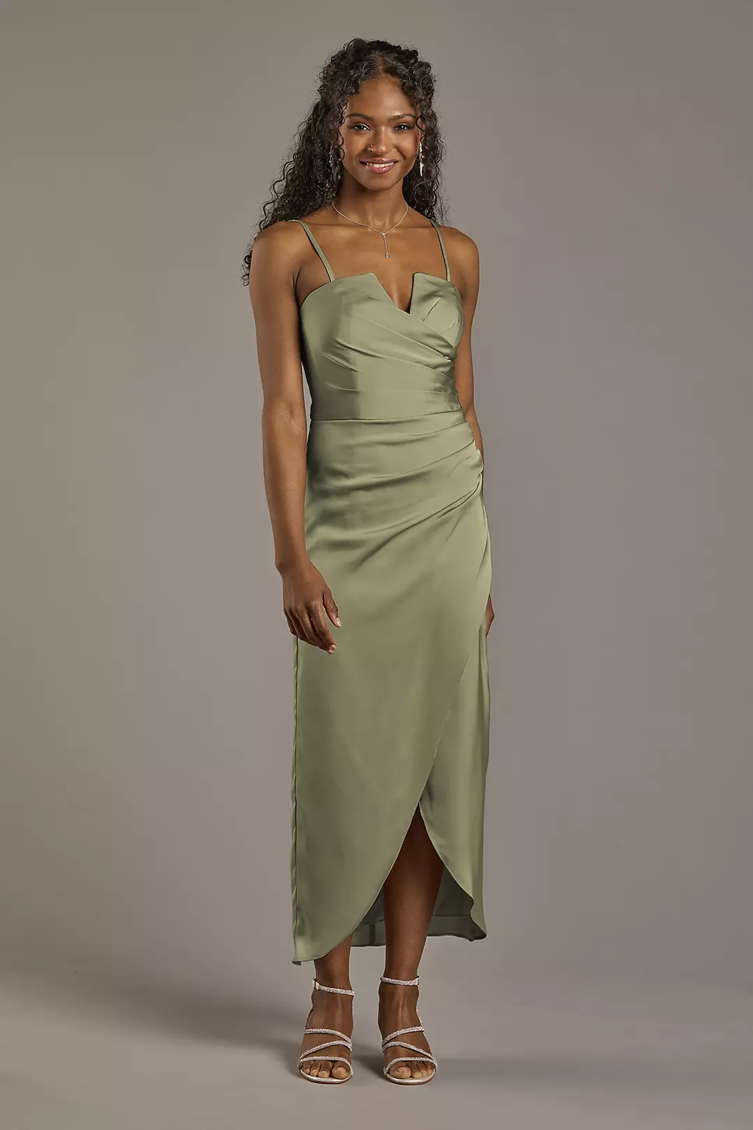 Matte Satin V-Notch Midi Dress - Image 29