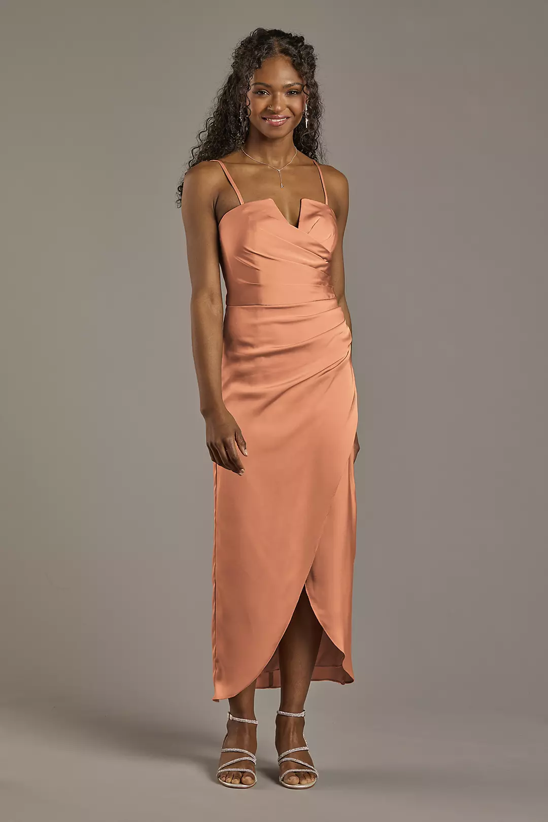 Matte Satin V-Notch Midi Dress - Image 30