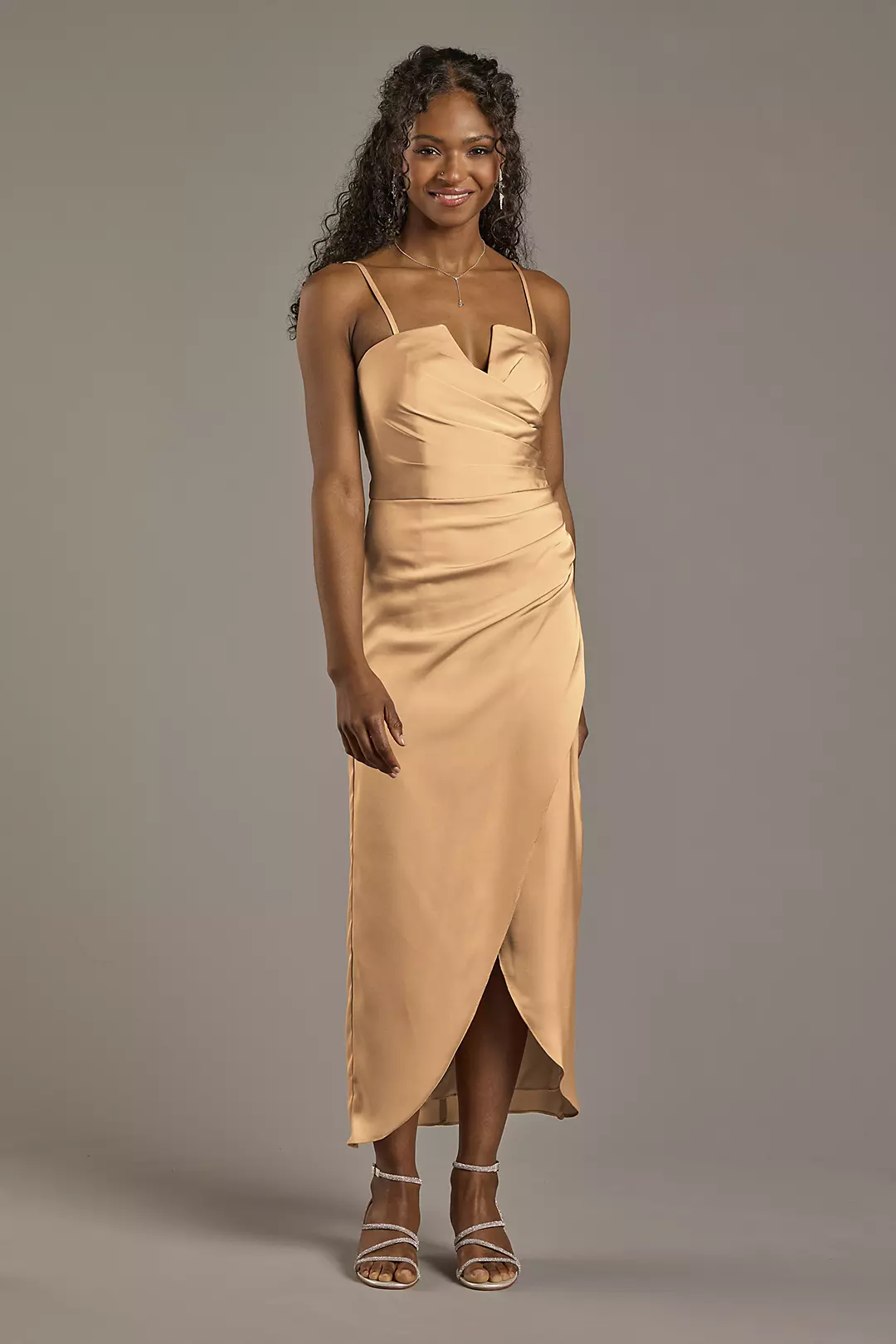 Matte Satin V-Notch Midi Dress - Image 37