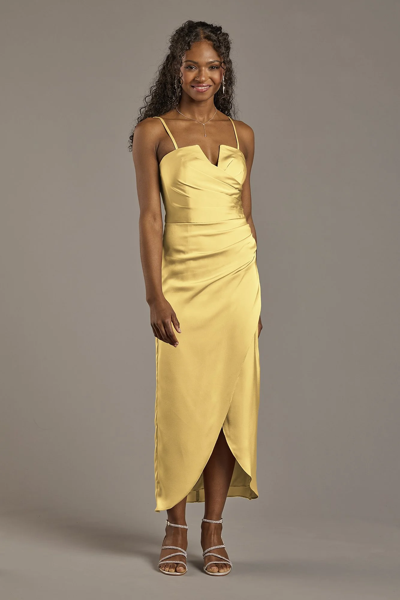 Matte Satin V-Notch Midi Dress - Image 7