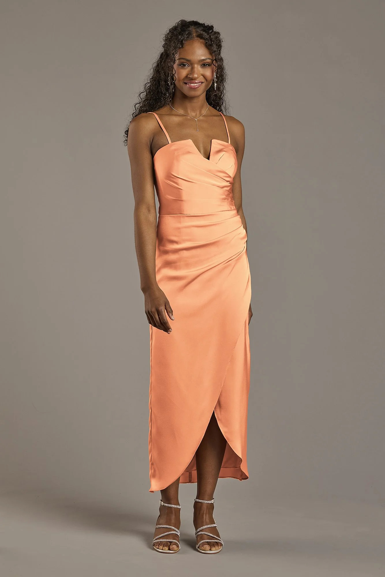 Matte Satin V-Notch Midi Dress - Image 9