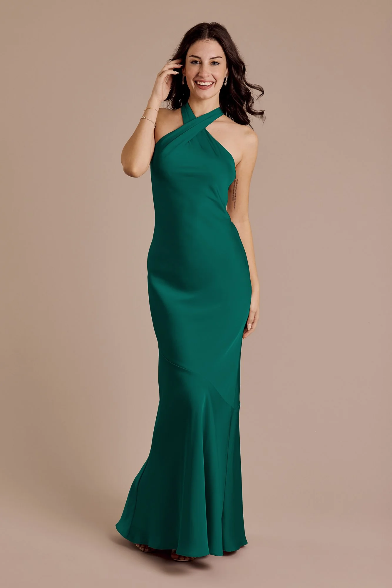 Matte Satin Y-Neck Bias Sheath Dress - Image 17
