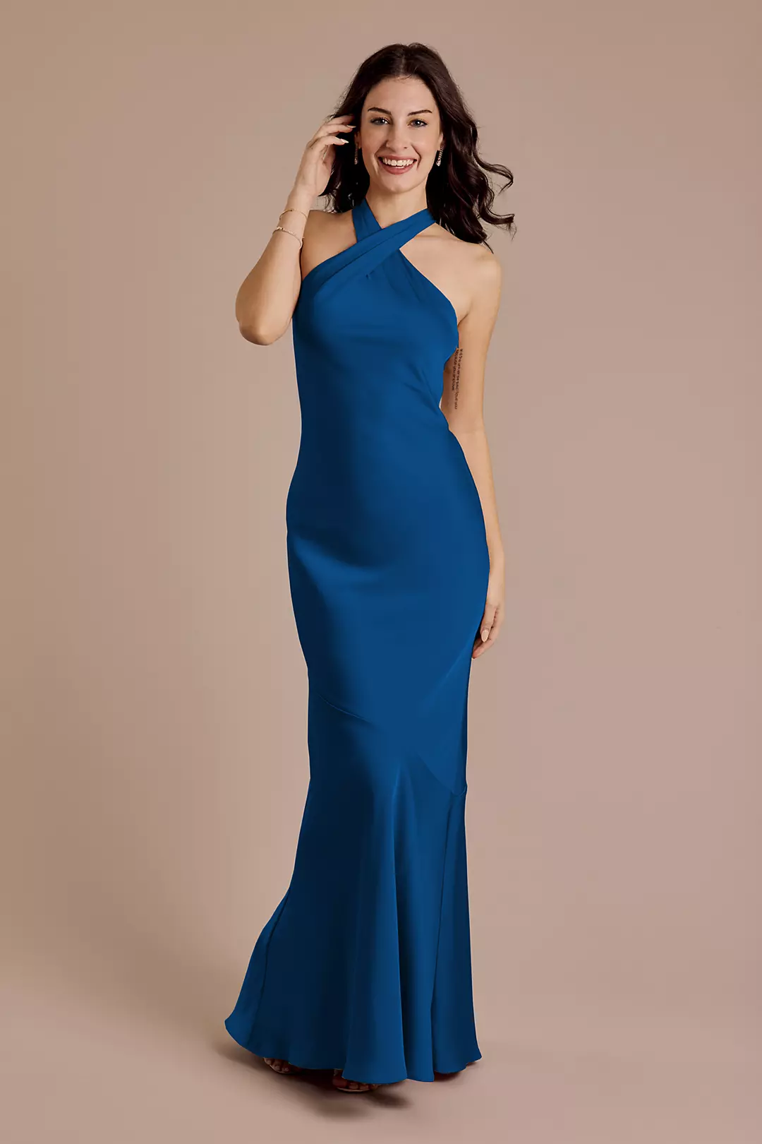 Matte Satin Y-Neck Bias Sheath Dress - Image 27
