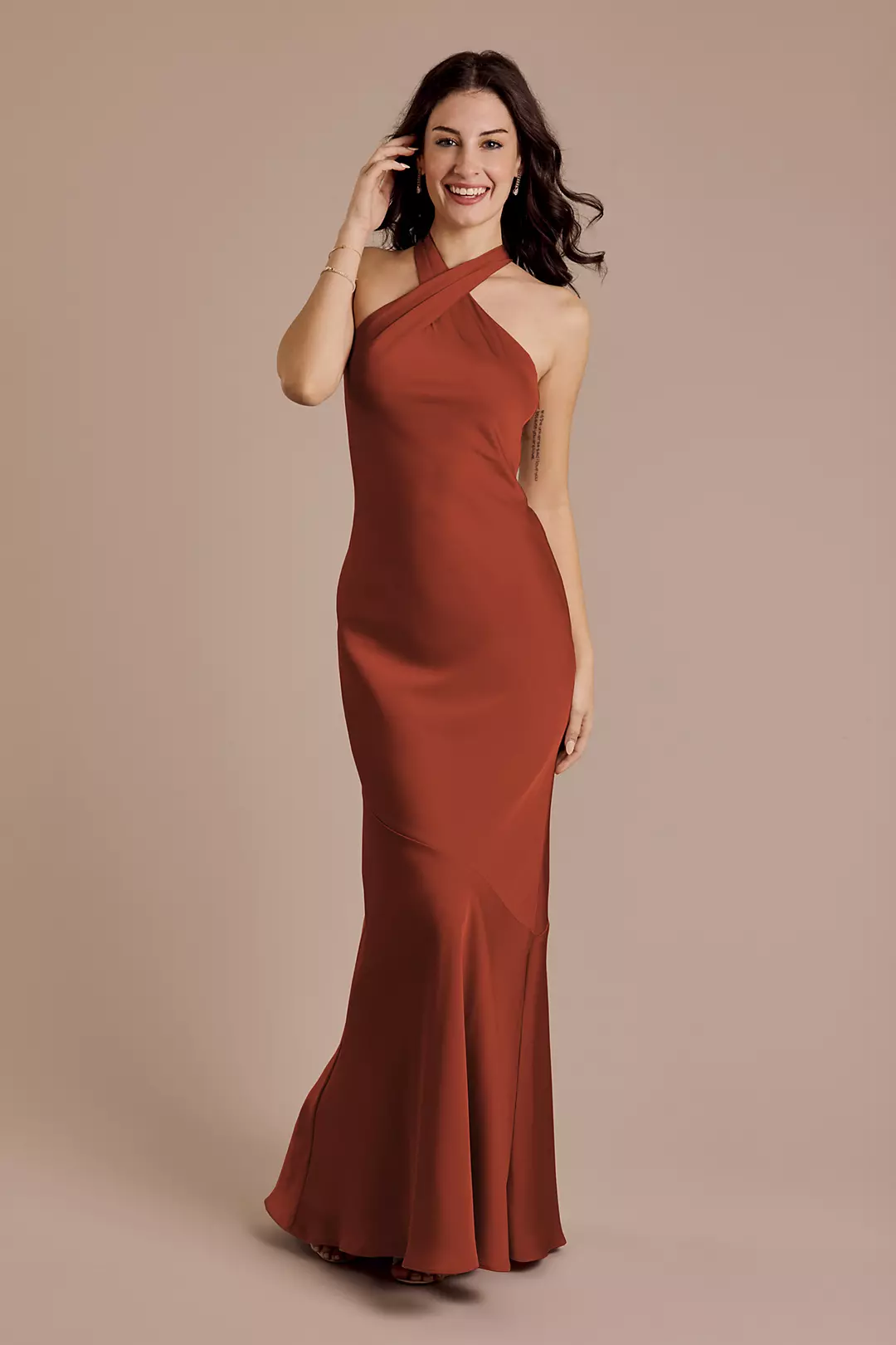 Matte Satin Y-Neck Bias Sheath Dress - Image 38