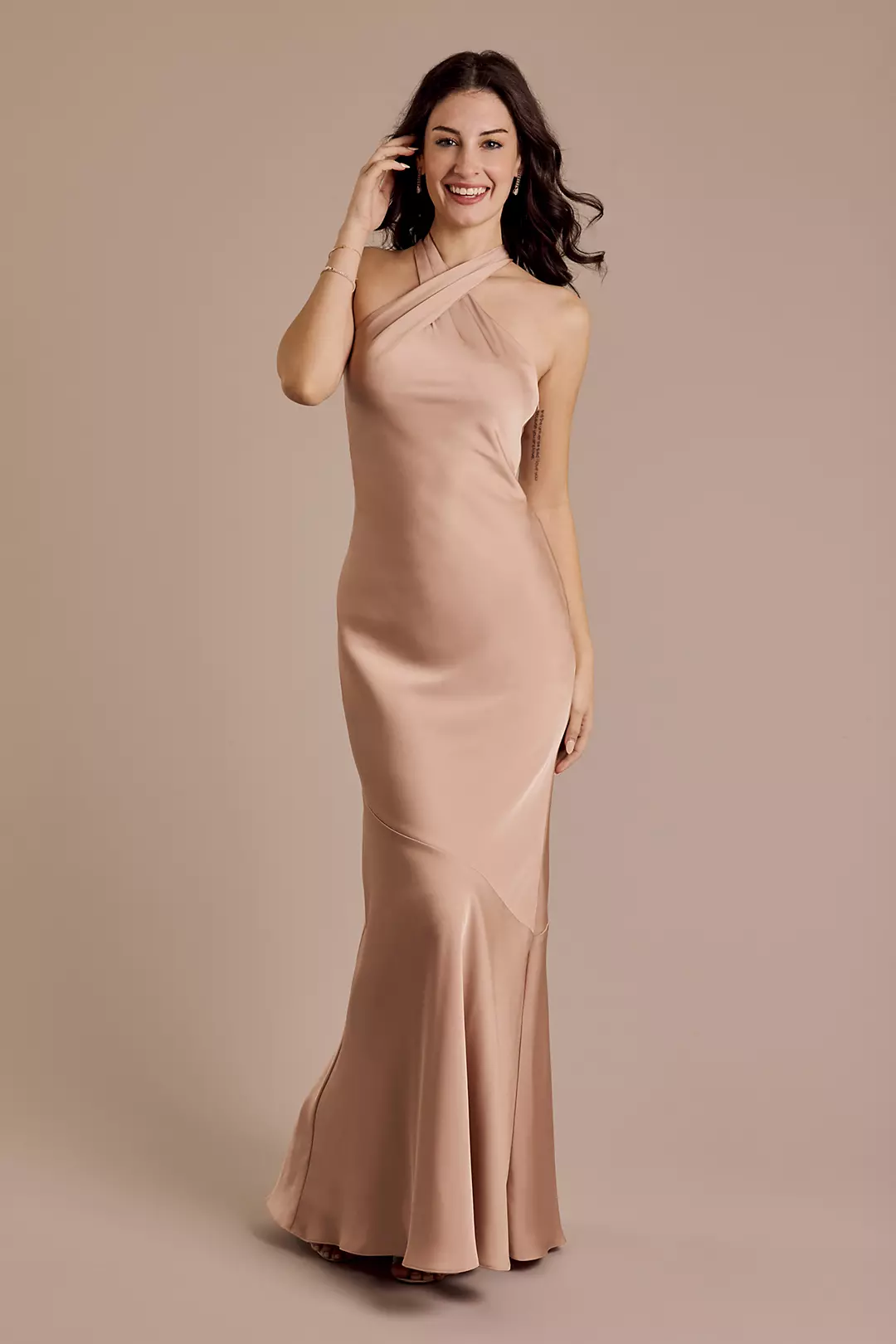 Matte Satin Y-Neck Bias Sheath Dress - Image 50