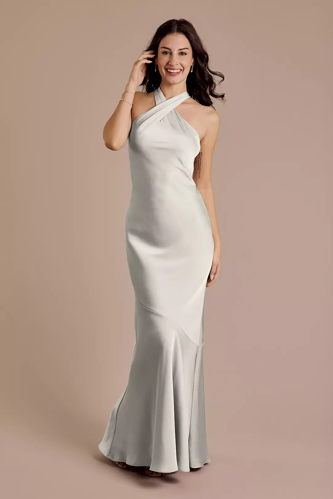 Matte Satin Y-Neck Bias Sheath Dress - Image 56
