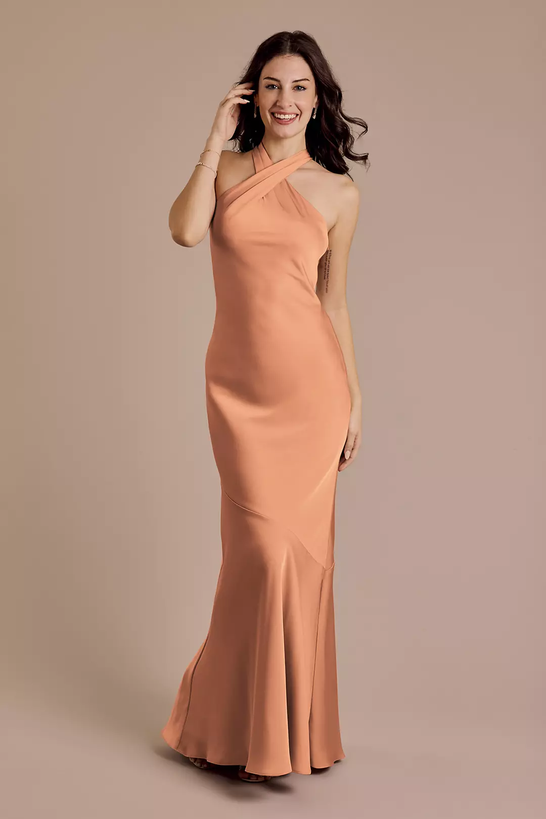 Matte Satin Y-Neck Bias Sheath Dress - Image 57