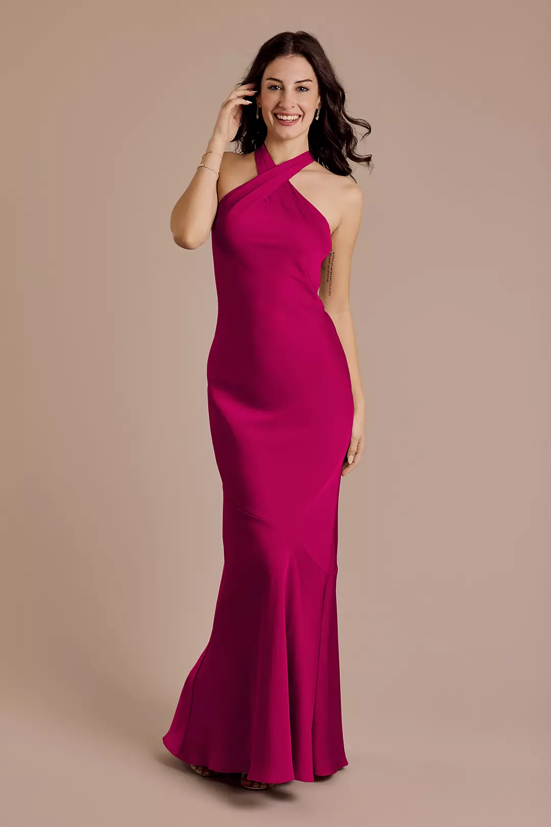 Matte Satin Y-Neck Bias Sheath Dress - Image 58