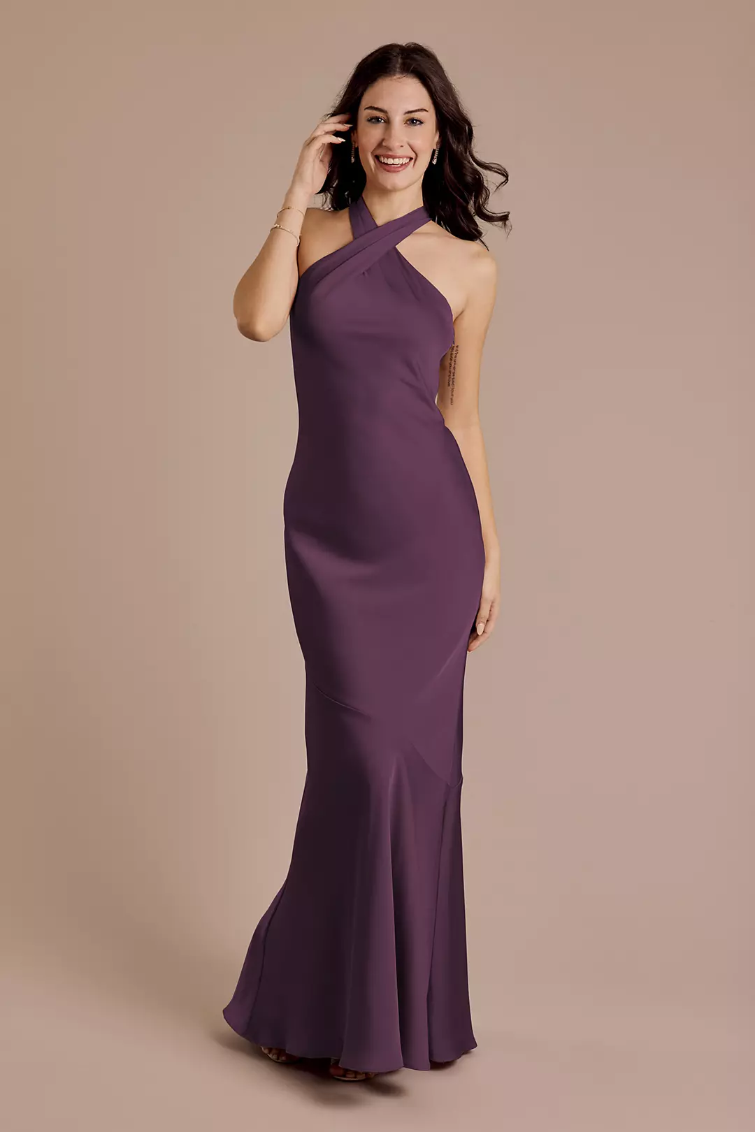 Matte Satin Y-Neck Bias Sheath Dress - Image 59