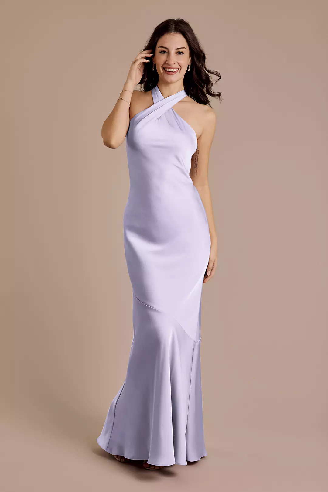 Matte Satin Y-Neck Bias Sheath Dress - Image 66