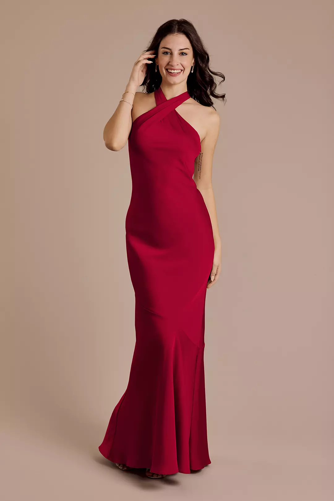 Matte Satin Y-Neck Bias Sheath Dress - Image 67
