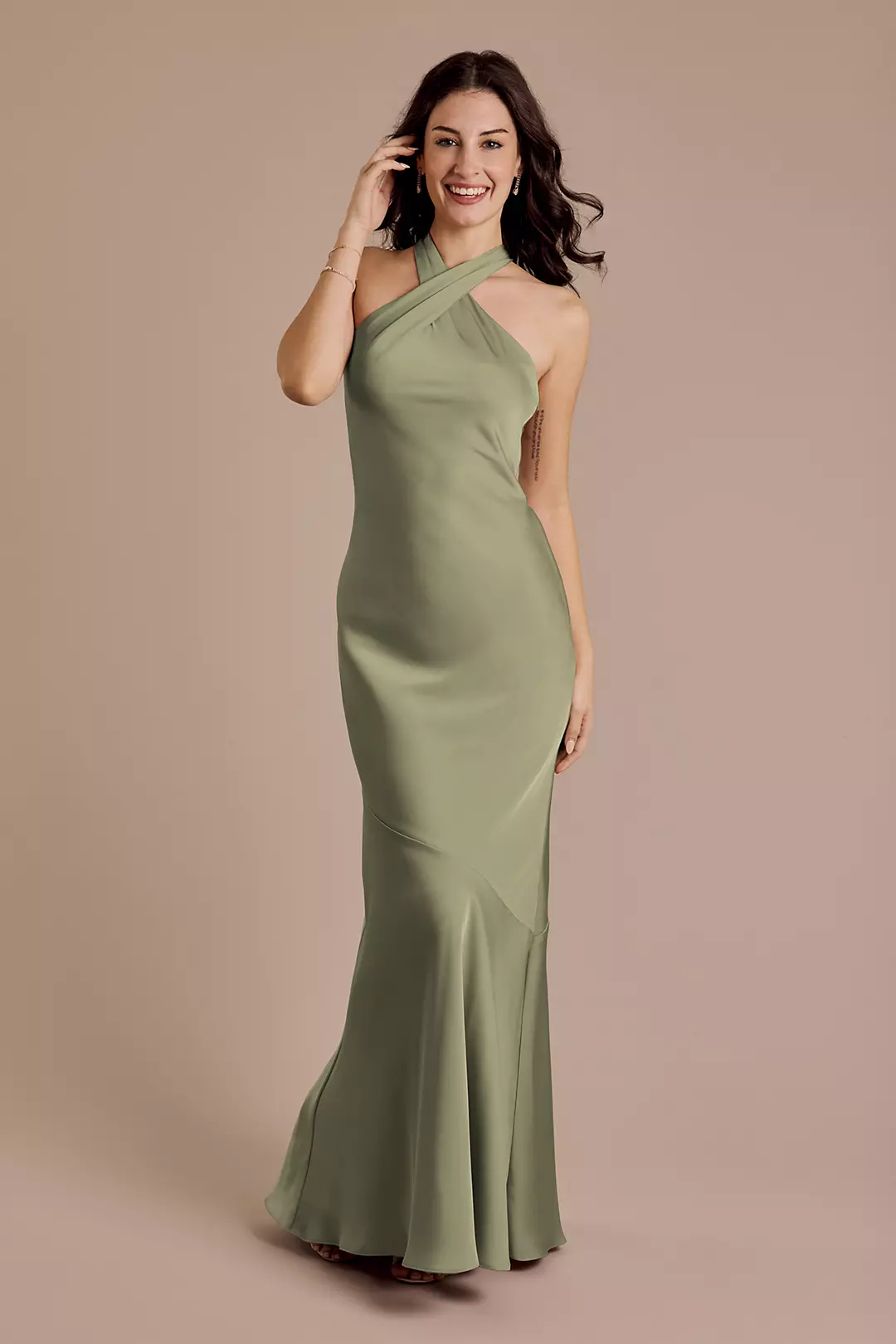 Matte Satin Y-Neck Bias Sheath Dress - Image 69