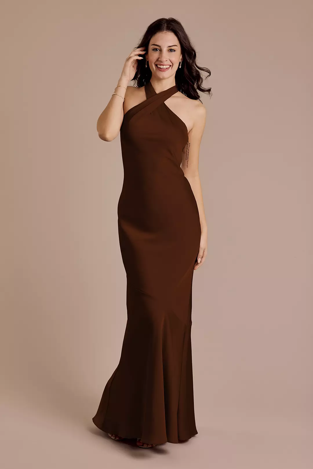 Matte Satin Y-Neck Bias Sheath Dress - Image 78