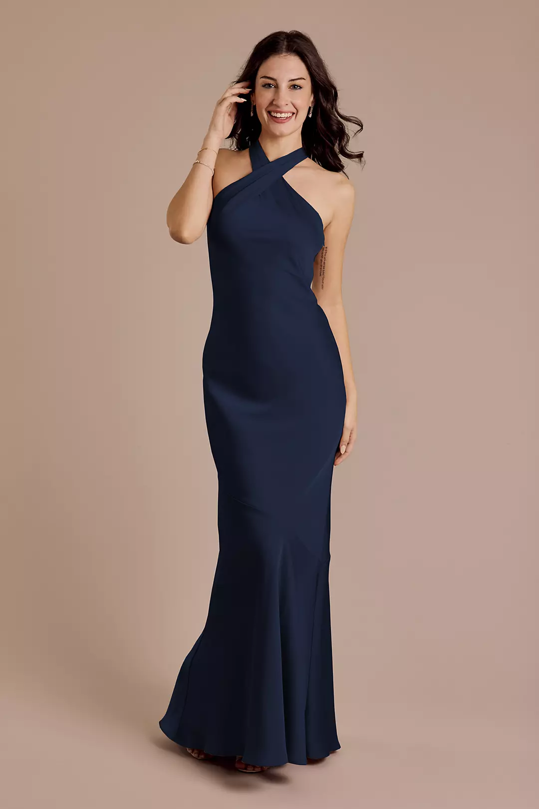 Matte Satin Y-Neck Bias Sheath Dress - Image 81