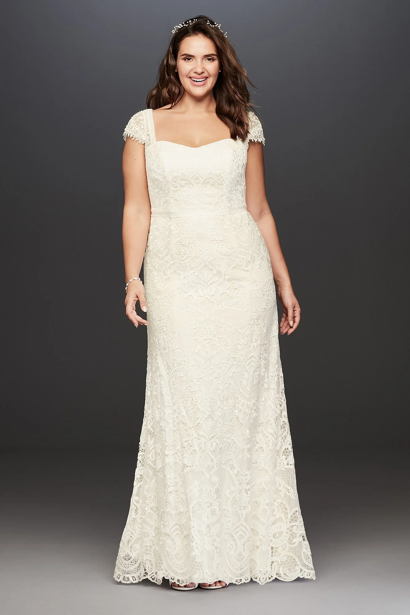 Melissa Sweet Beaded Cap Sleeve Lace Wedding Dress - Image 3