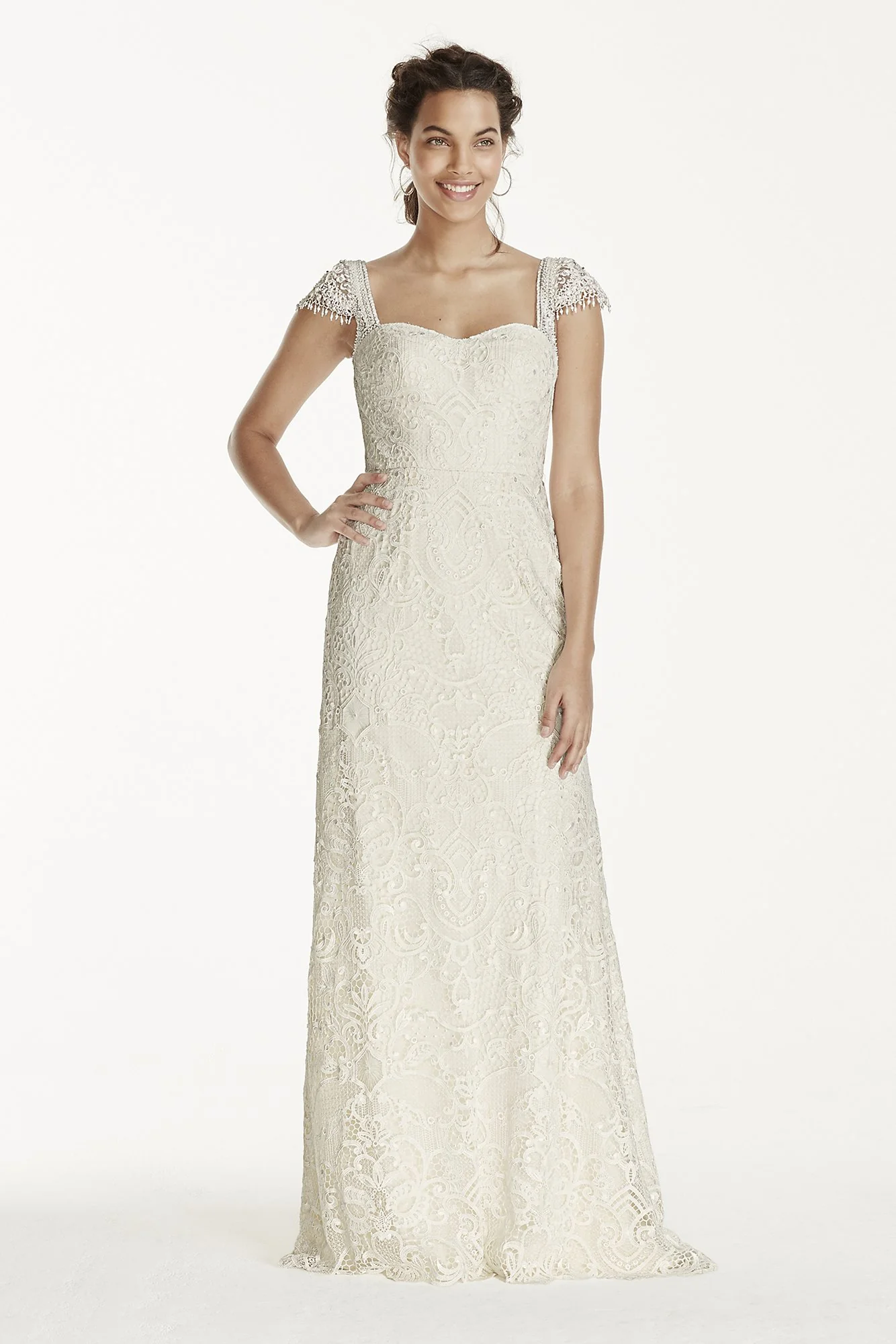 Melissa Sweet Beaded Cap Sleeve Lace Wedding Dress - Image 6