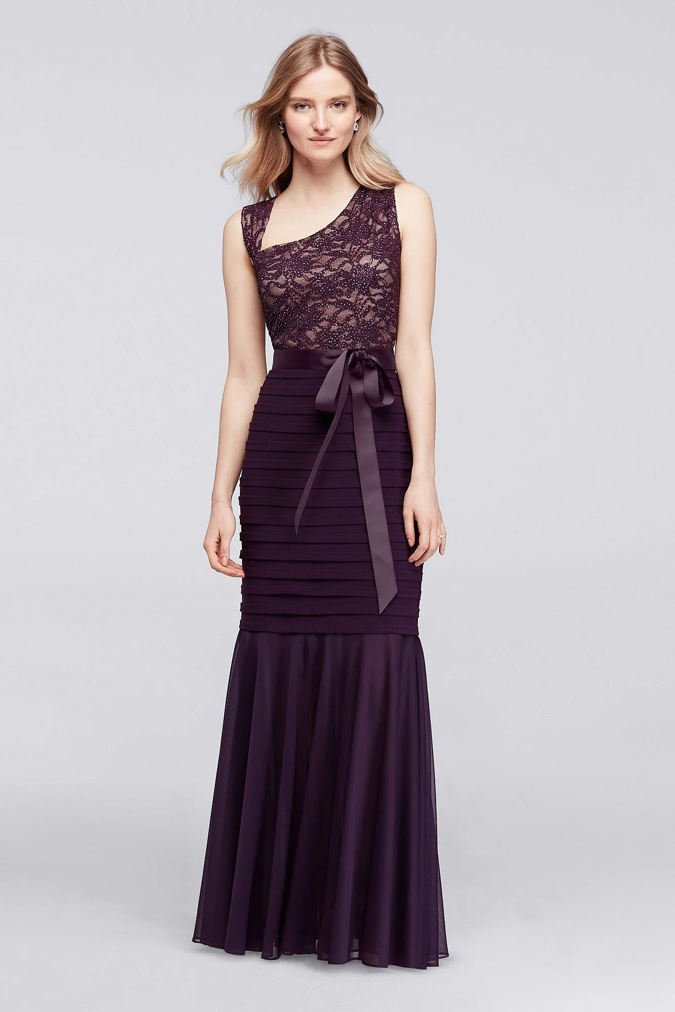 Mermaid Dress with Glitter Lace Bodice and Sash