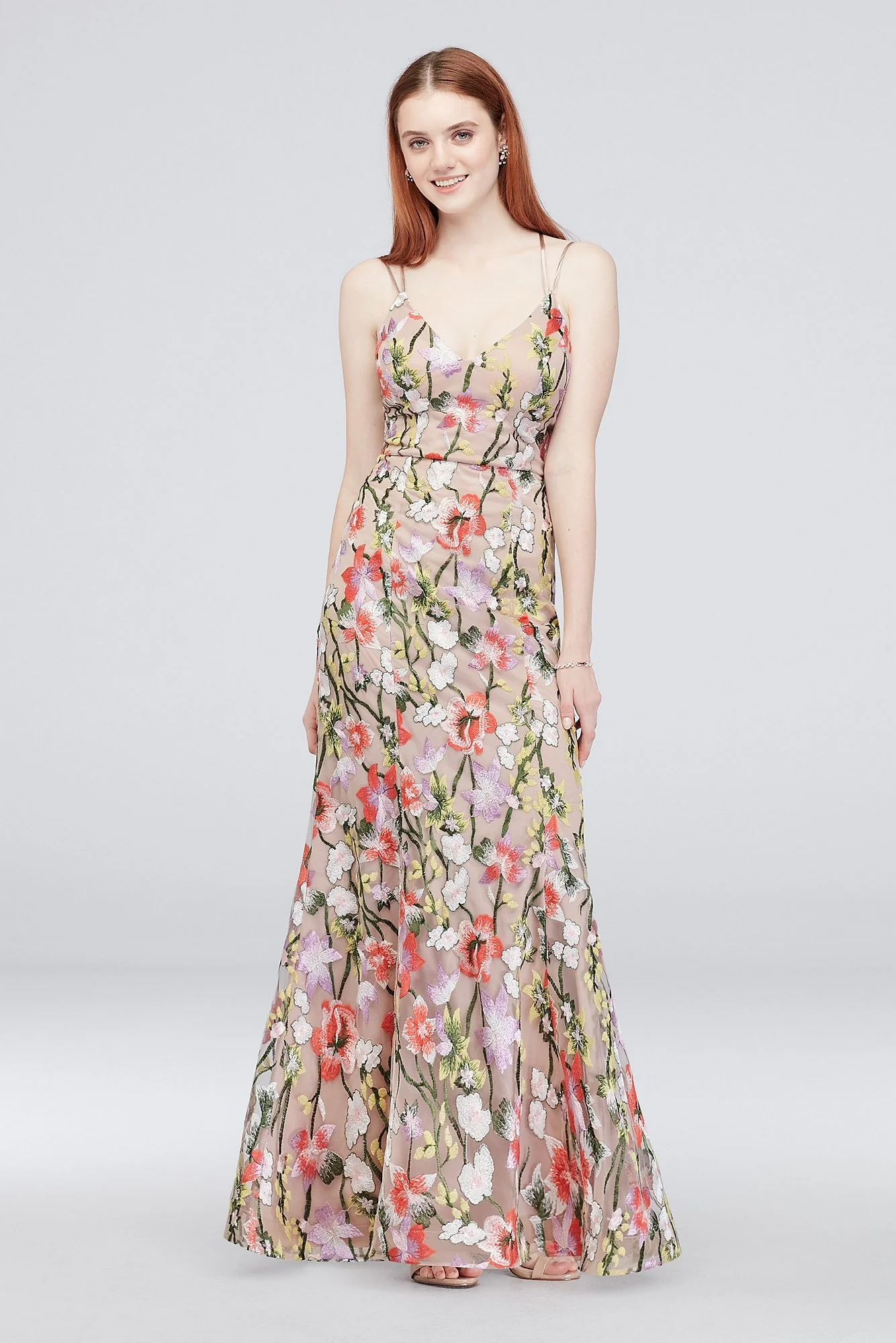 Mermaid Gown with Embroidered Floral Mesh Overlay