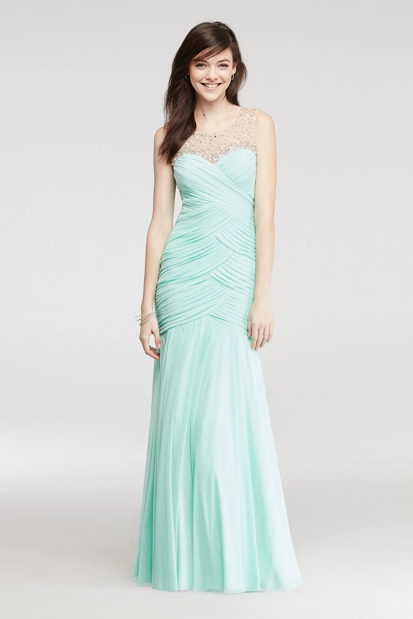 Mermaid Prom Dress with Beaded Illusion Tank - Image 2