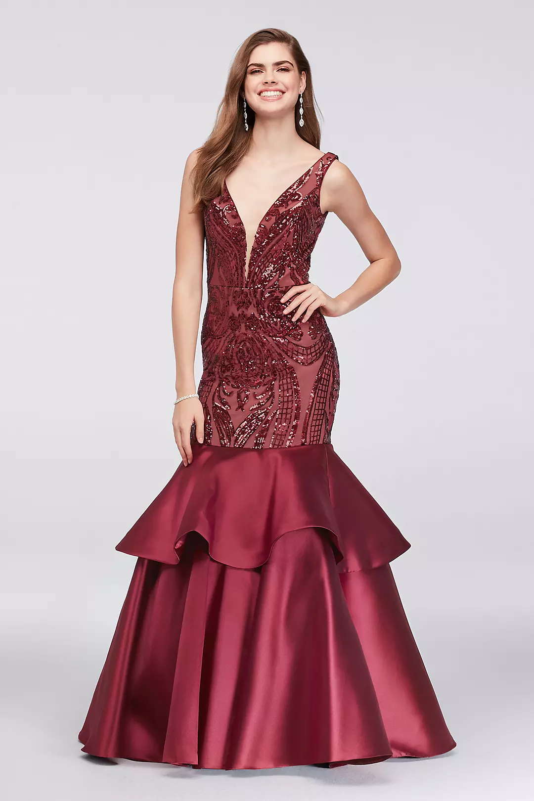 Mermaid Sequined Gown with Tiered Mikado Skirt - Image 2