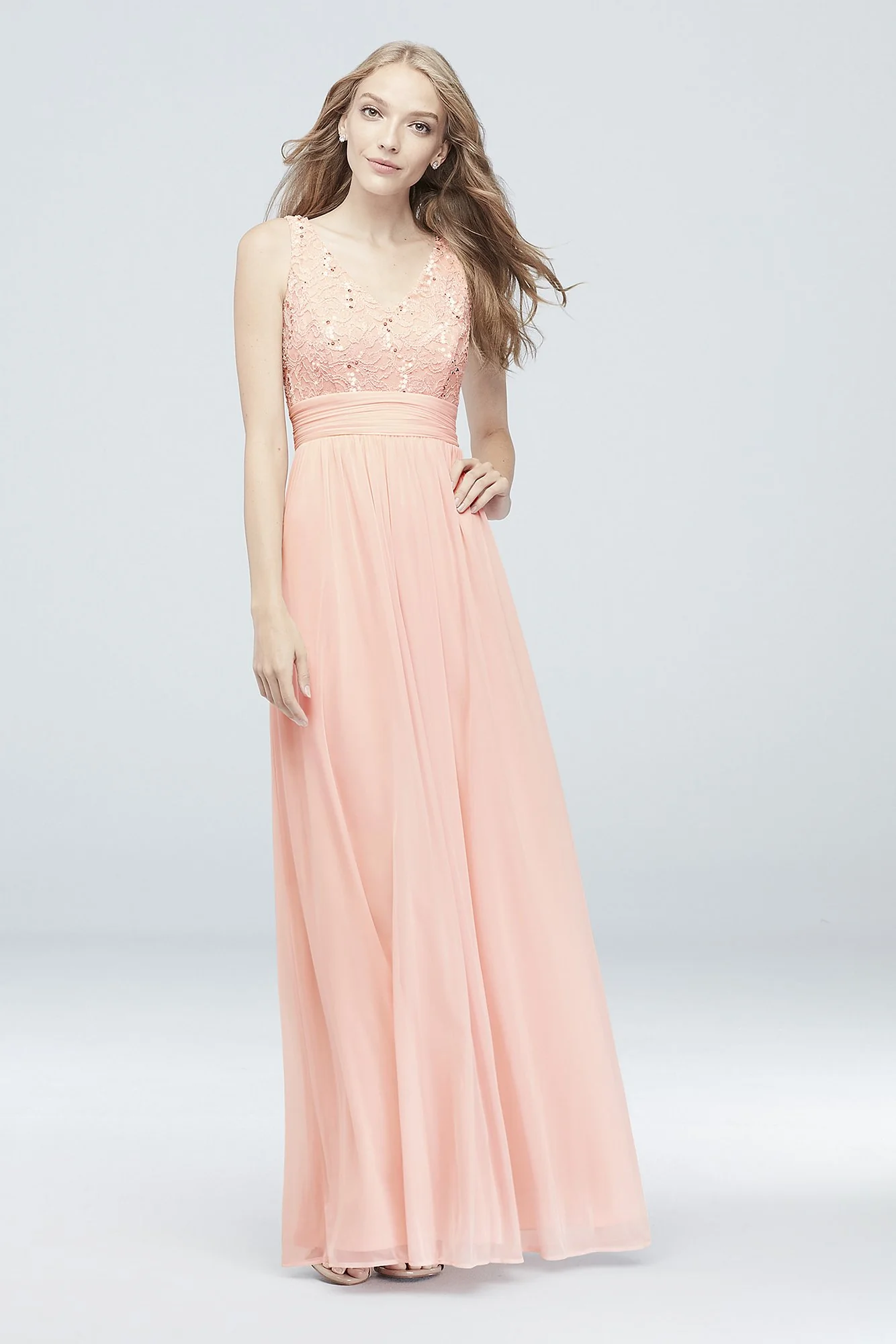 Mesh and Sequin Lace Dress with Pleated Waist - Image 3
