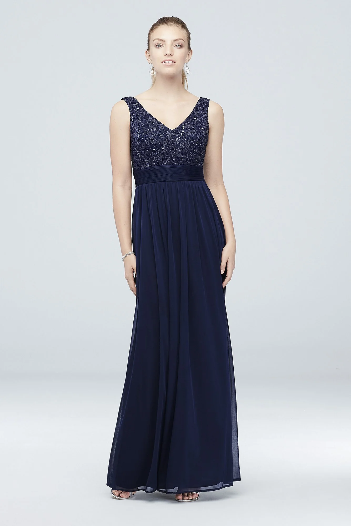 Mesh and Sequin Lace Dress with Pleated Waist - Image 4