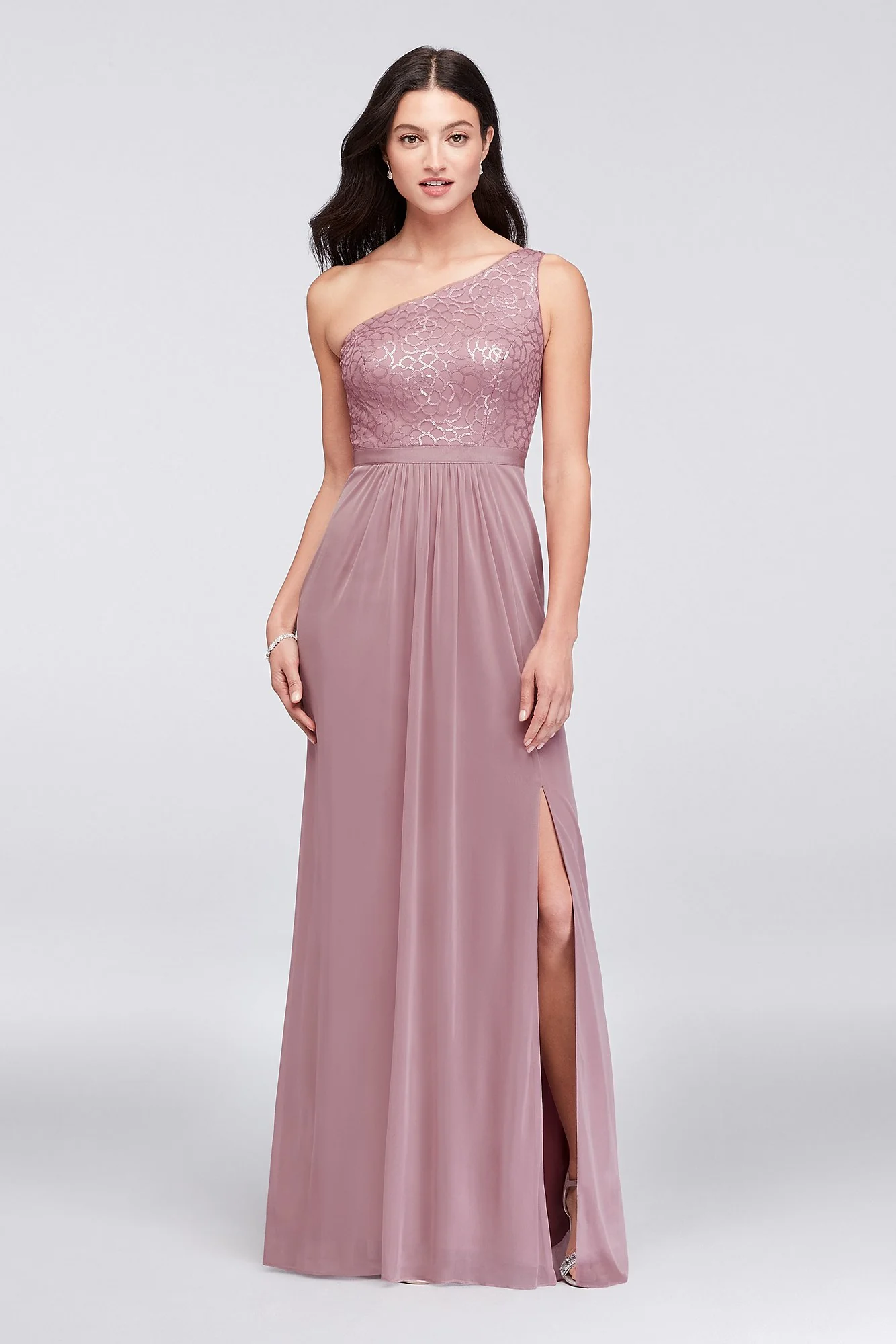 Mesh and Sequin One-Shoulder Bridesmaid Dress - Image 2