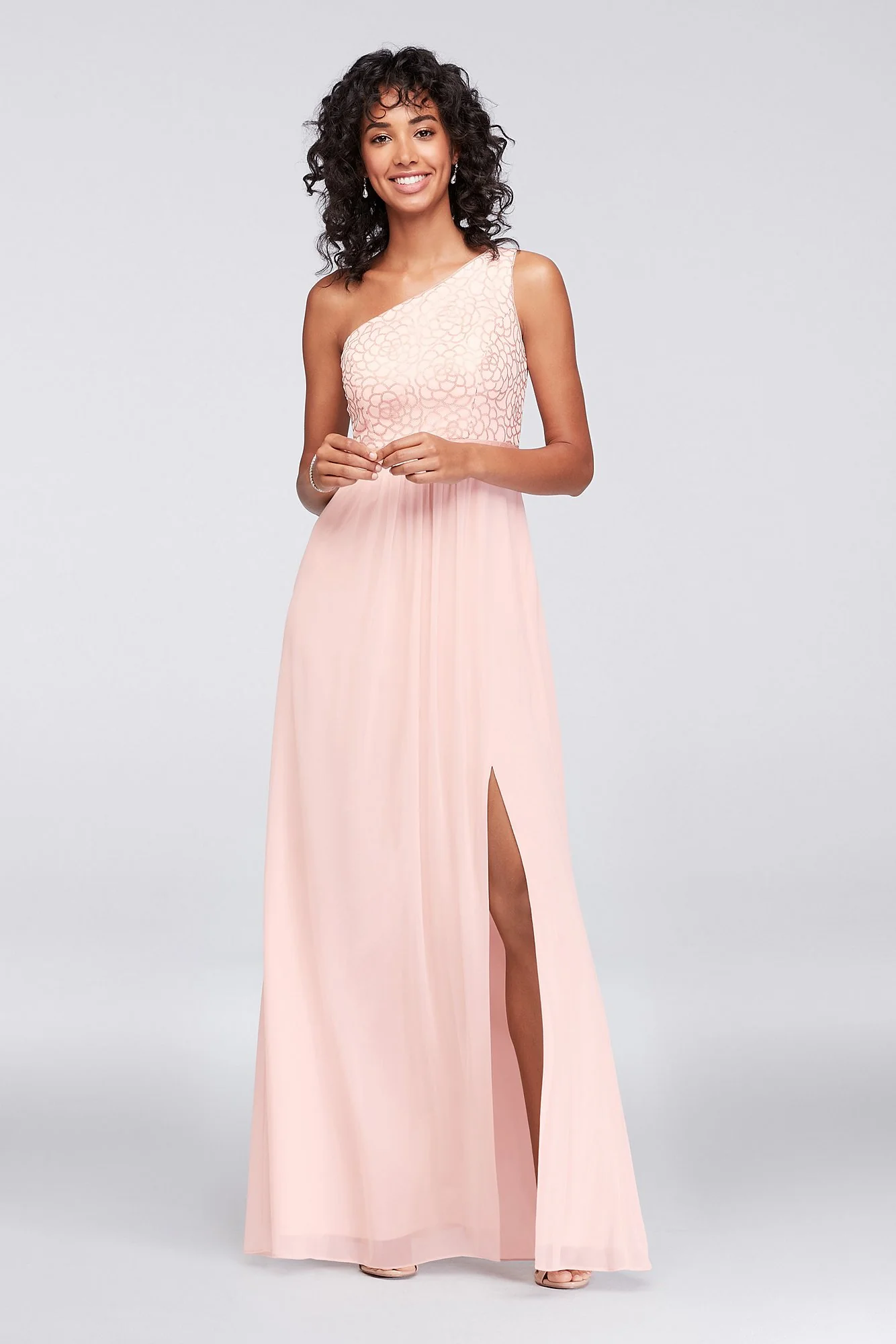 Mesh and Sequin One-Shoulder Bridesmaid Dress - Image 3