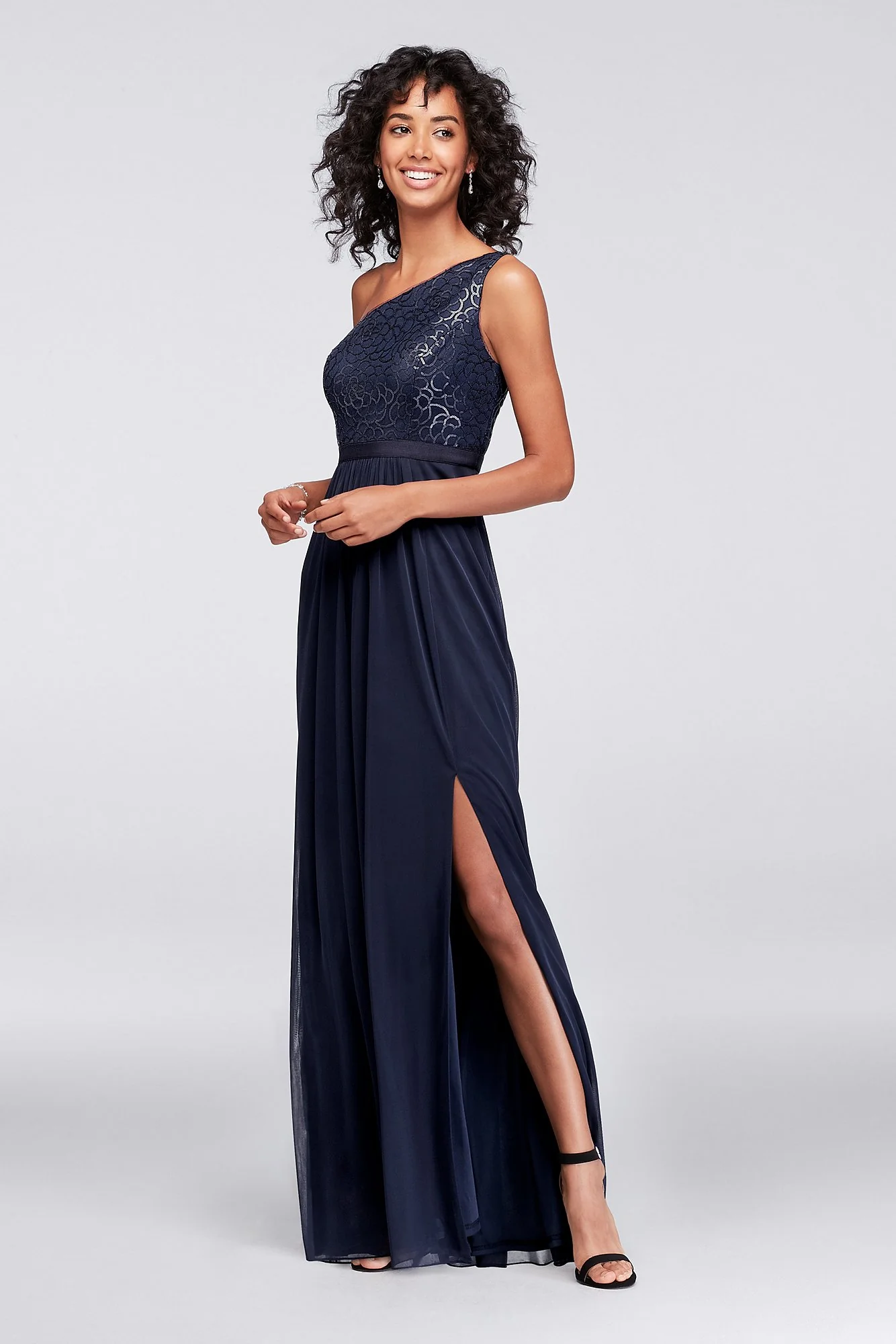 Mesh and Sequin One-Shoulder Bridesmaid Dress - Image 4