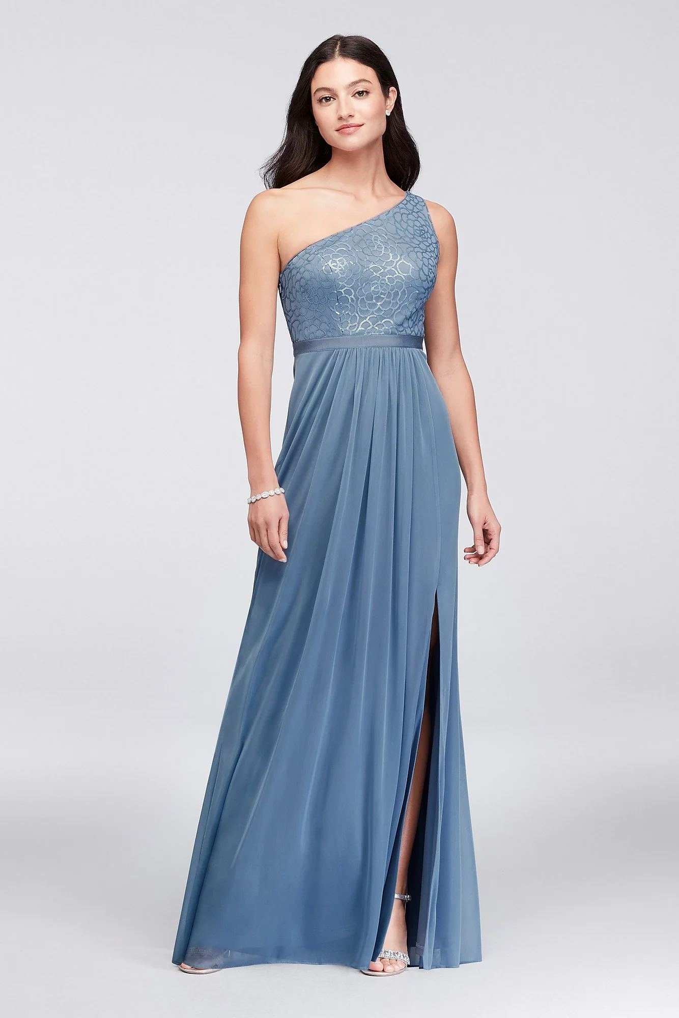 Mesh and Sequin One-Shoulder Bridesmaid Dress - Image 5