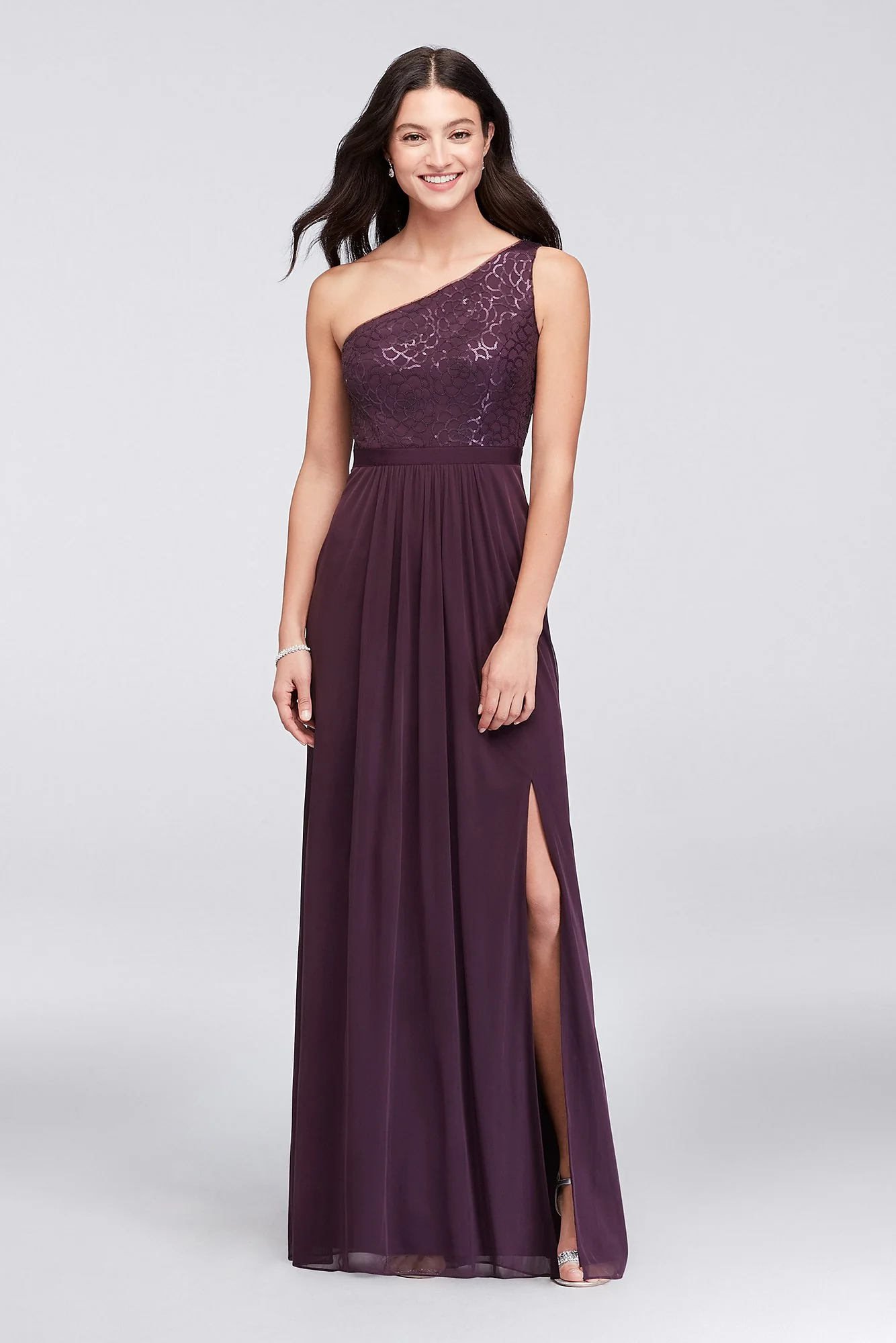 Mesh and Sequin One-Shoulder Bridesmaid Dress - Image 6
