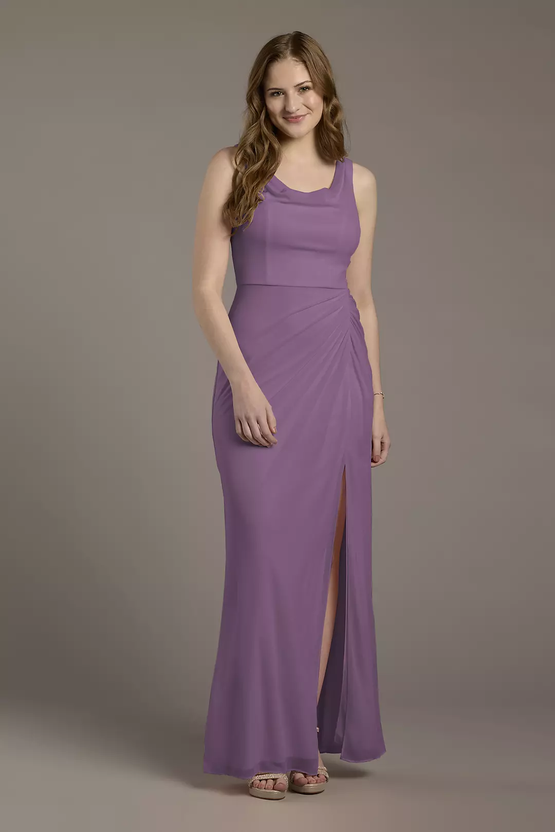 Mesh Cowl Neck Ruched A-Line Dress - Image 11