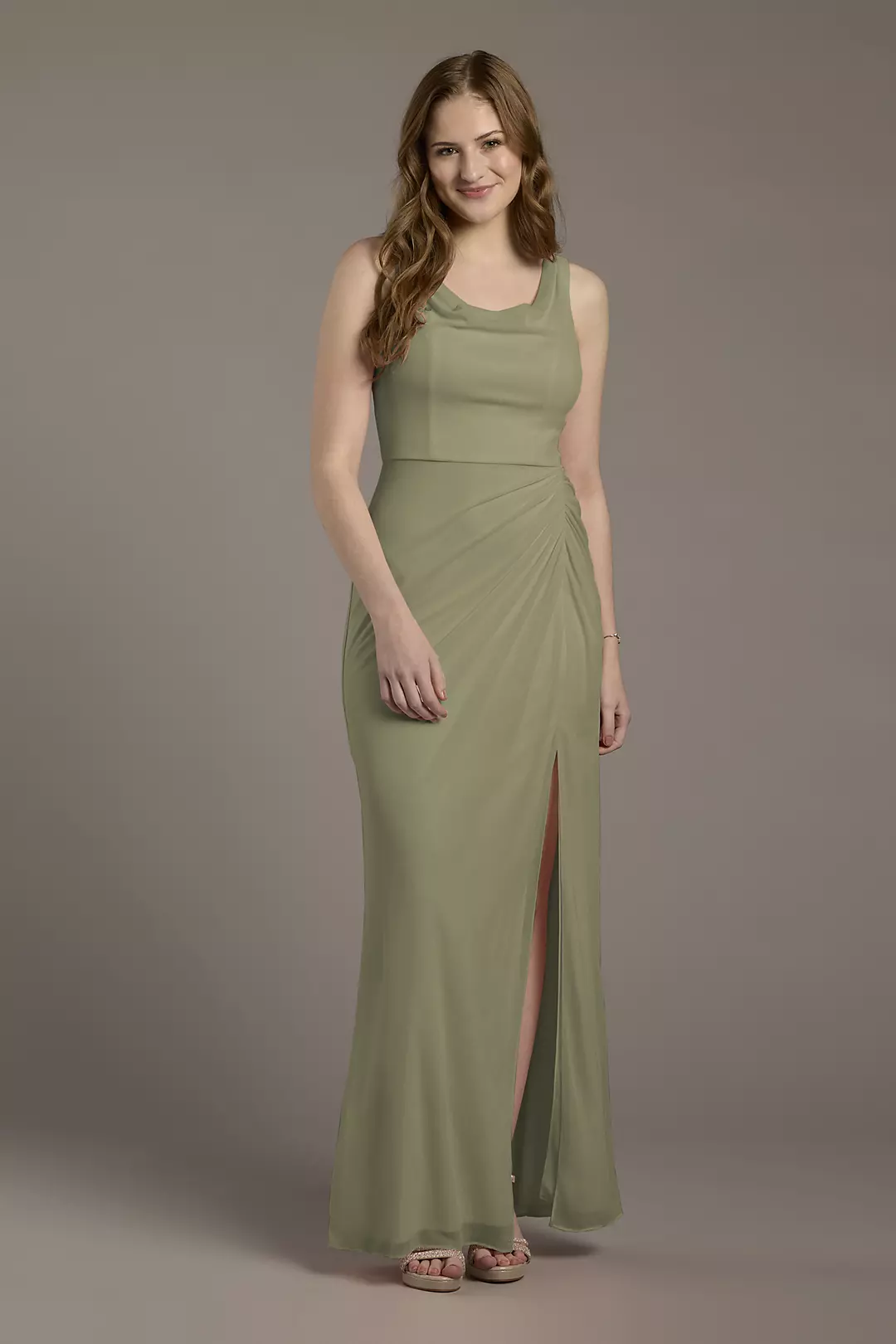 Mesh Cowl Neck Ruched A-Line Dress - Image 12