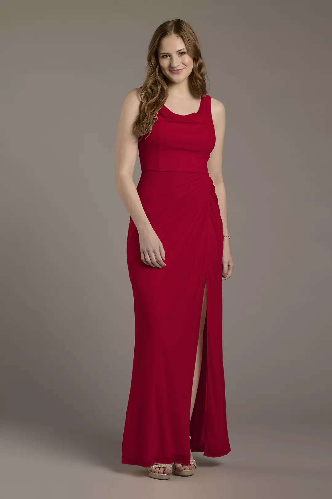 Mesh Cowl Neck Ruched A-Line Dress - Image 5
